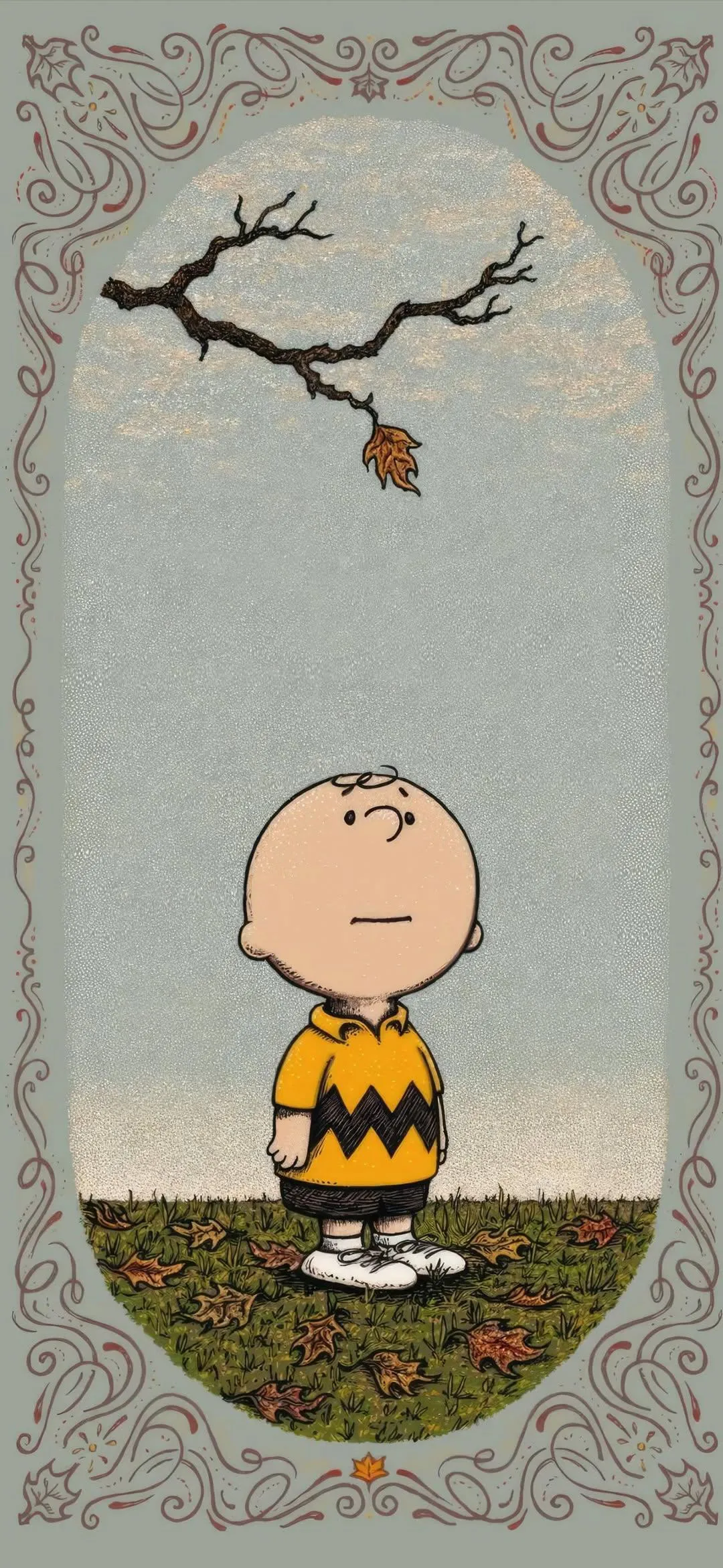 Cute Cartoon Charlie Brown Standing Under Cherry Blossom Tree