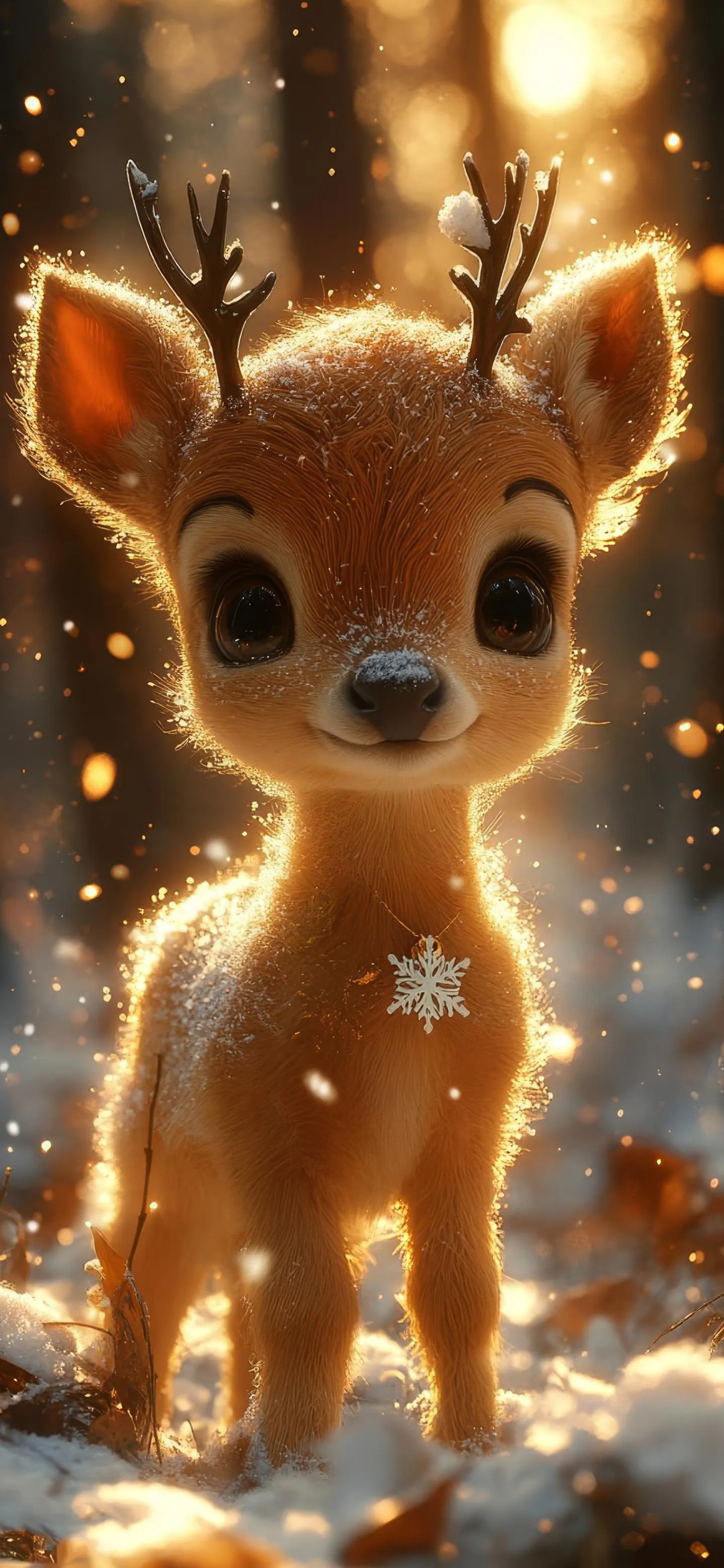 Cute Glowing Baby Deer in Magical Forest Background