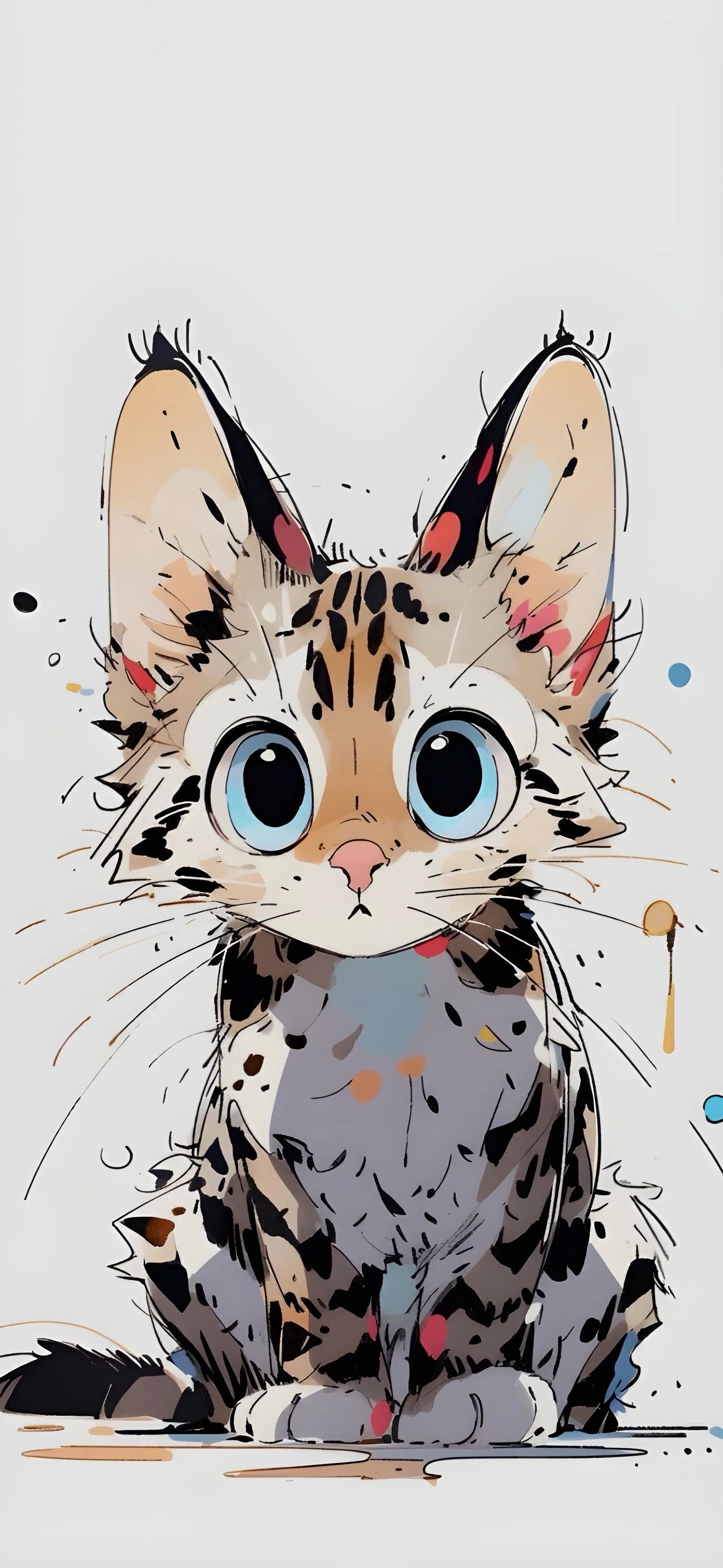 Cute Hand Drawn Cat Illustration with Watercolor Style