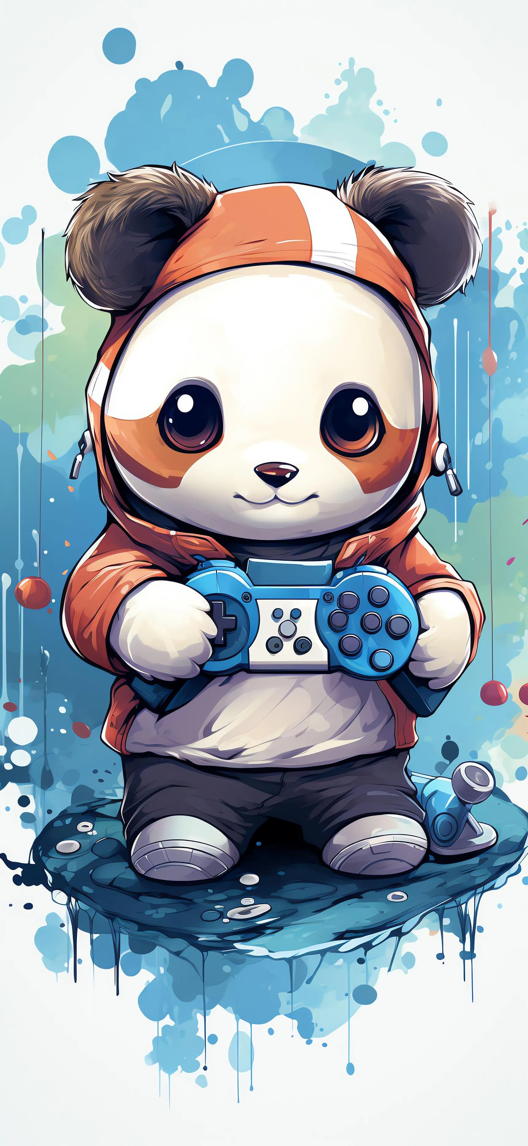Cute Panda Character in Winter Blue Watercolor Style