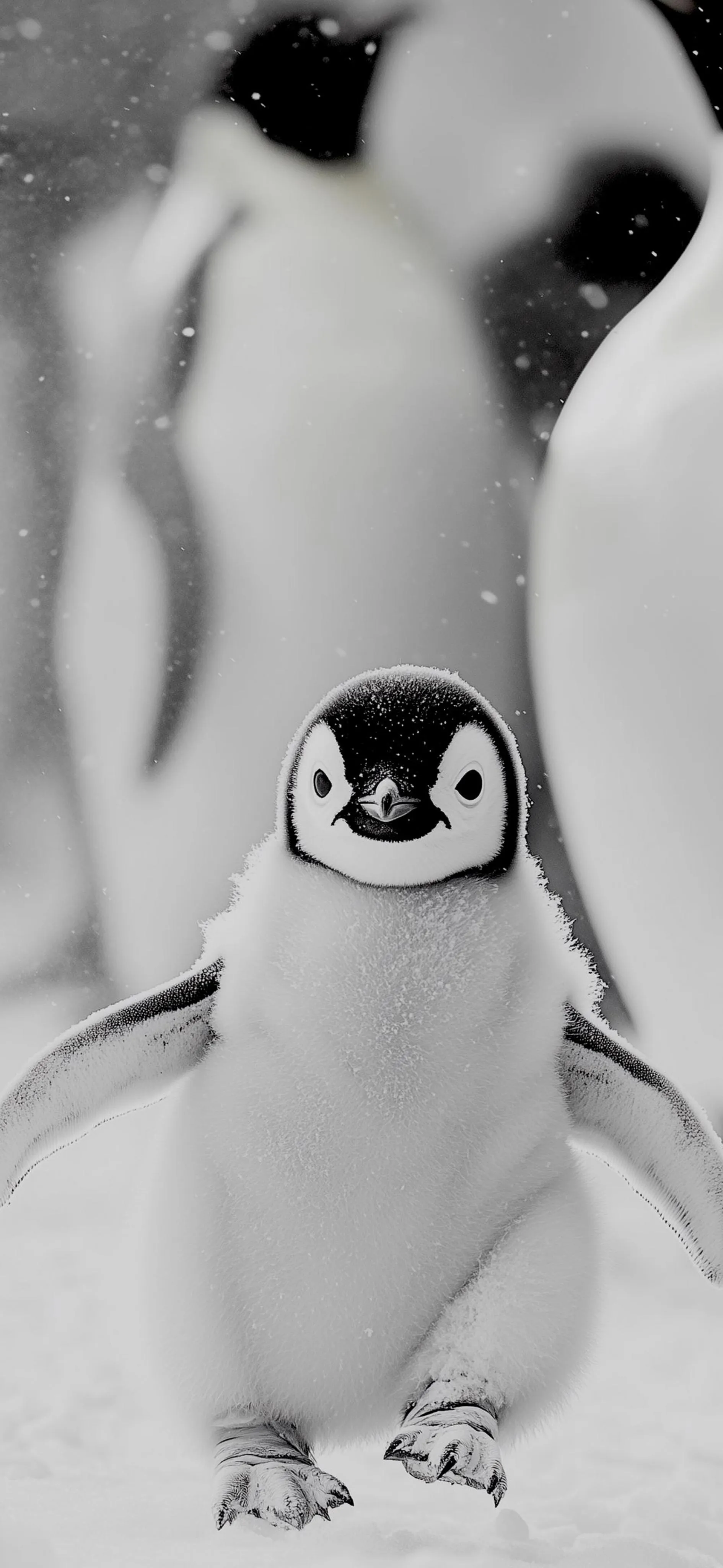 Cute Penguin Standing in Black and White Soft Light