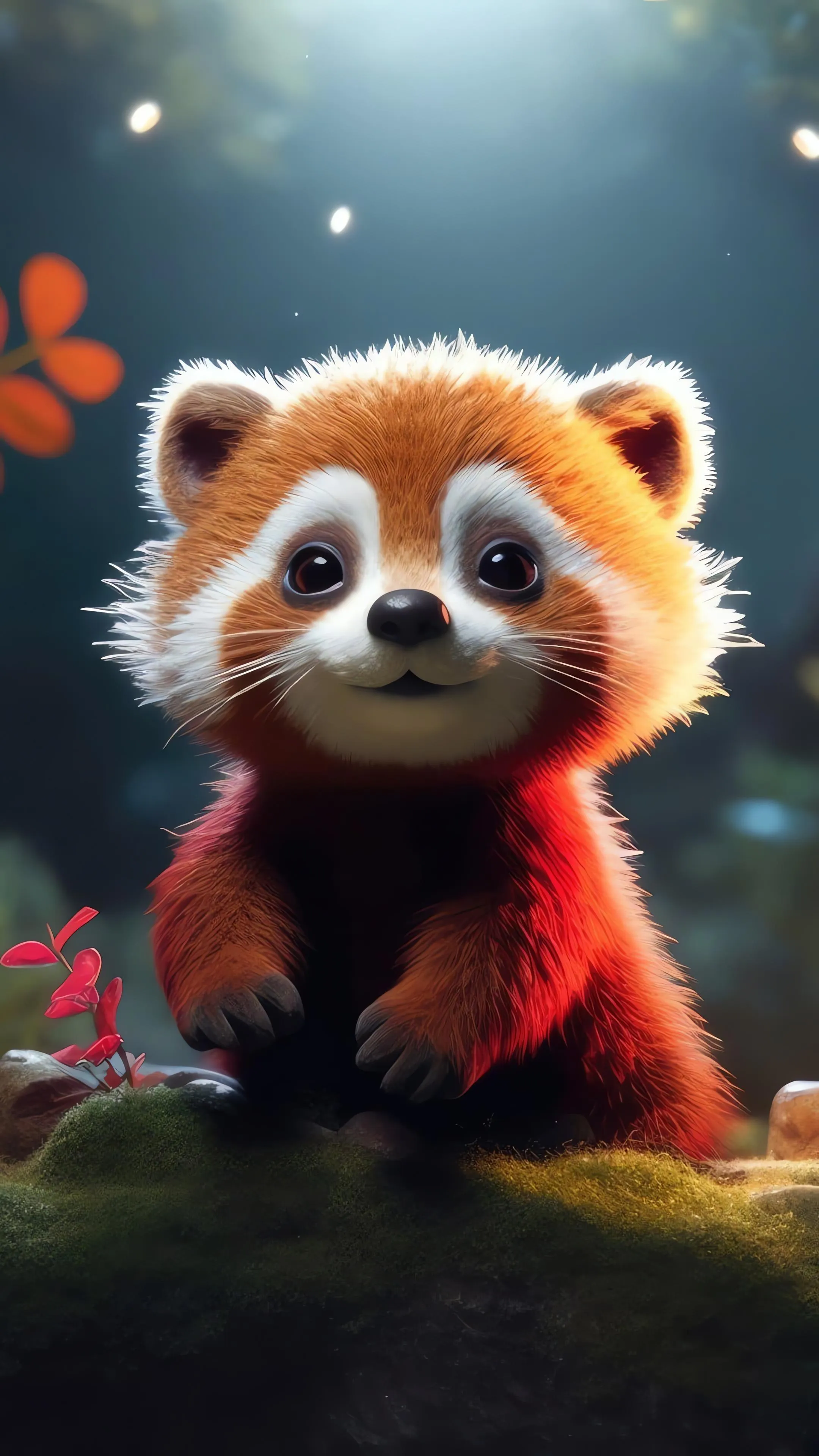 Cute red panda looking curiously with big eyes Wallpaper