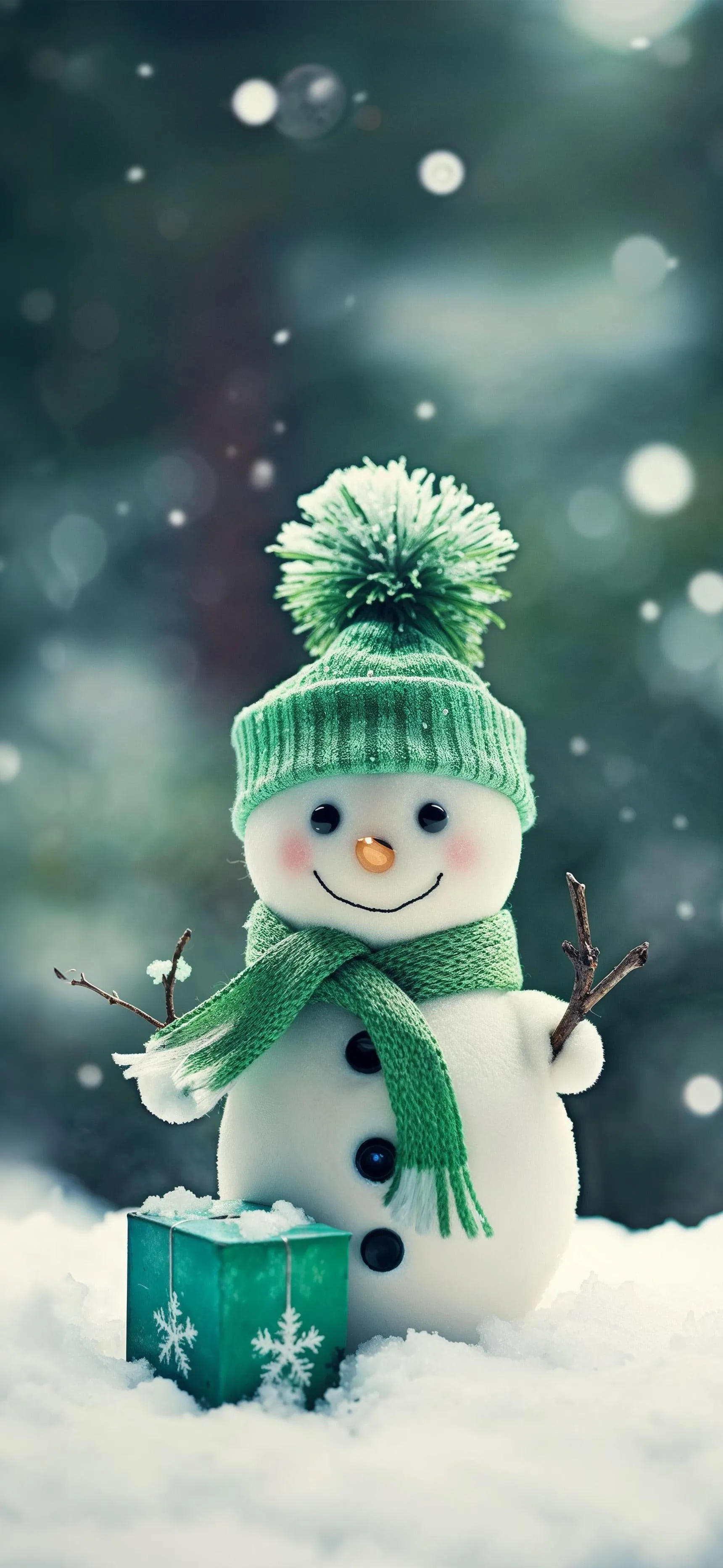 Cute Snowman in Winter Wonderland with Falling Snow