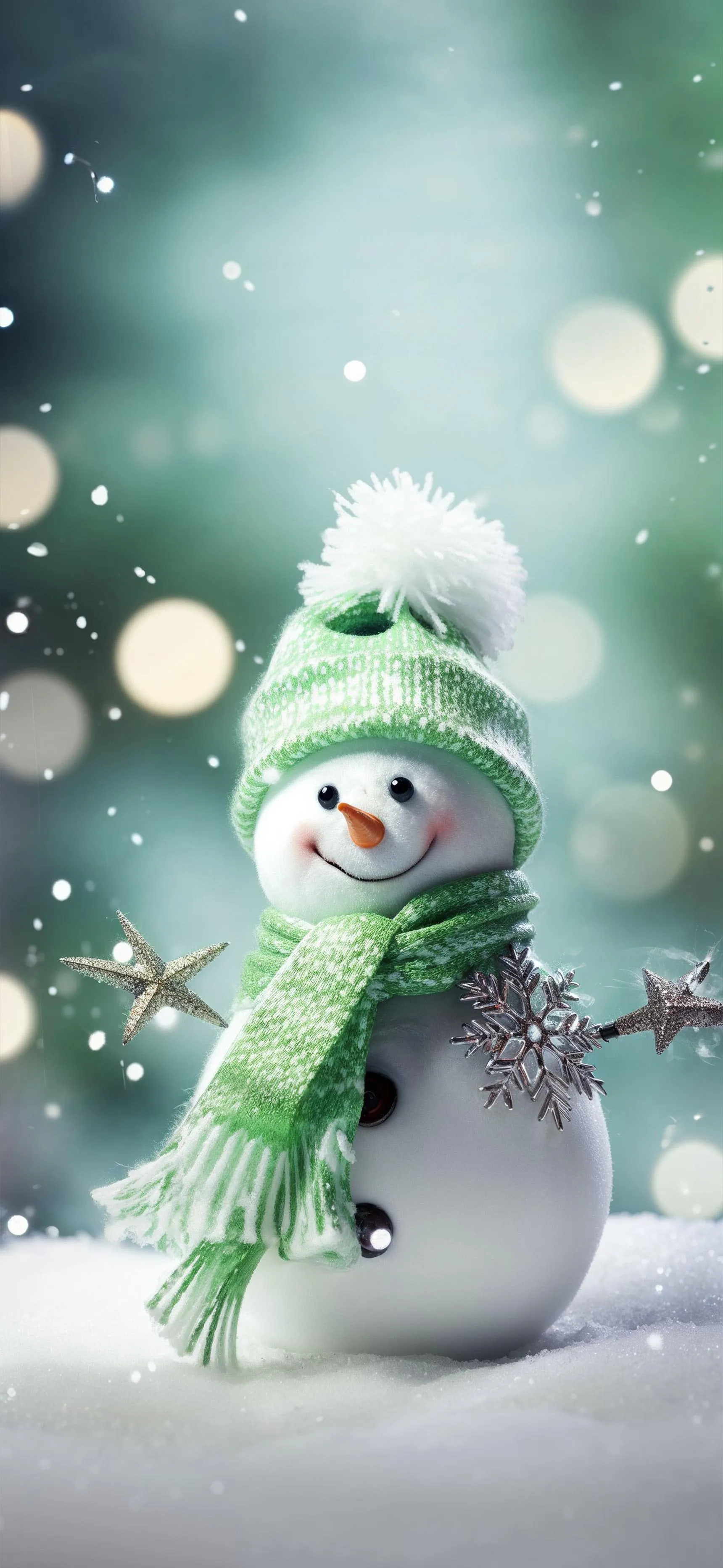 Cute Snowman Wearing Scarf and Hat in Snowfall Wallpaper