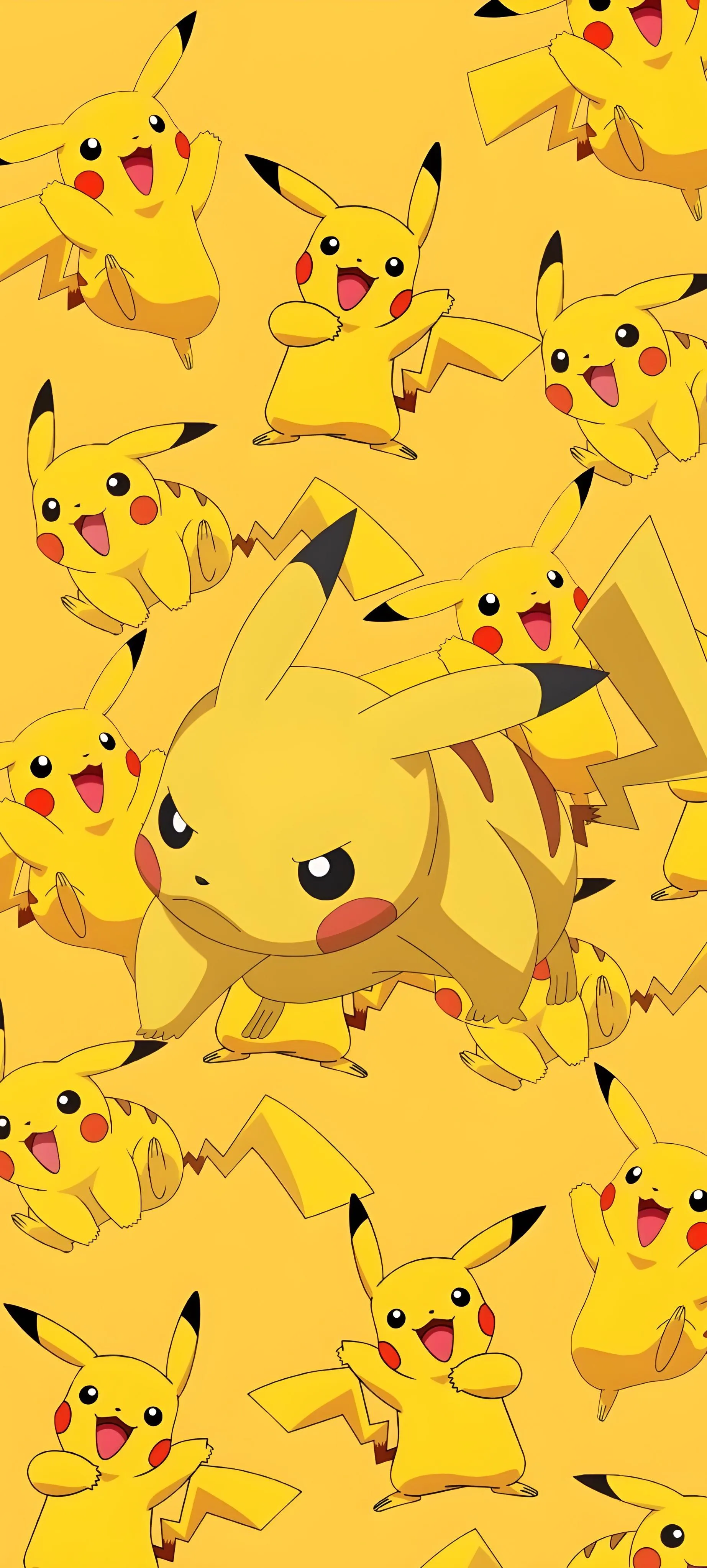 Cute Yellow Cartoon Pattern with Pikachu Style Characters