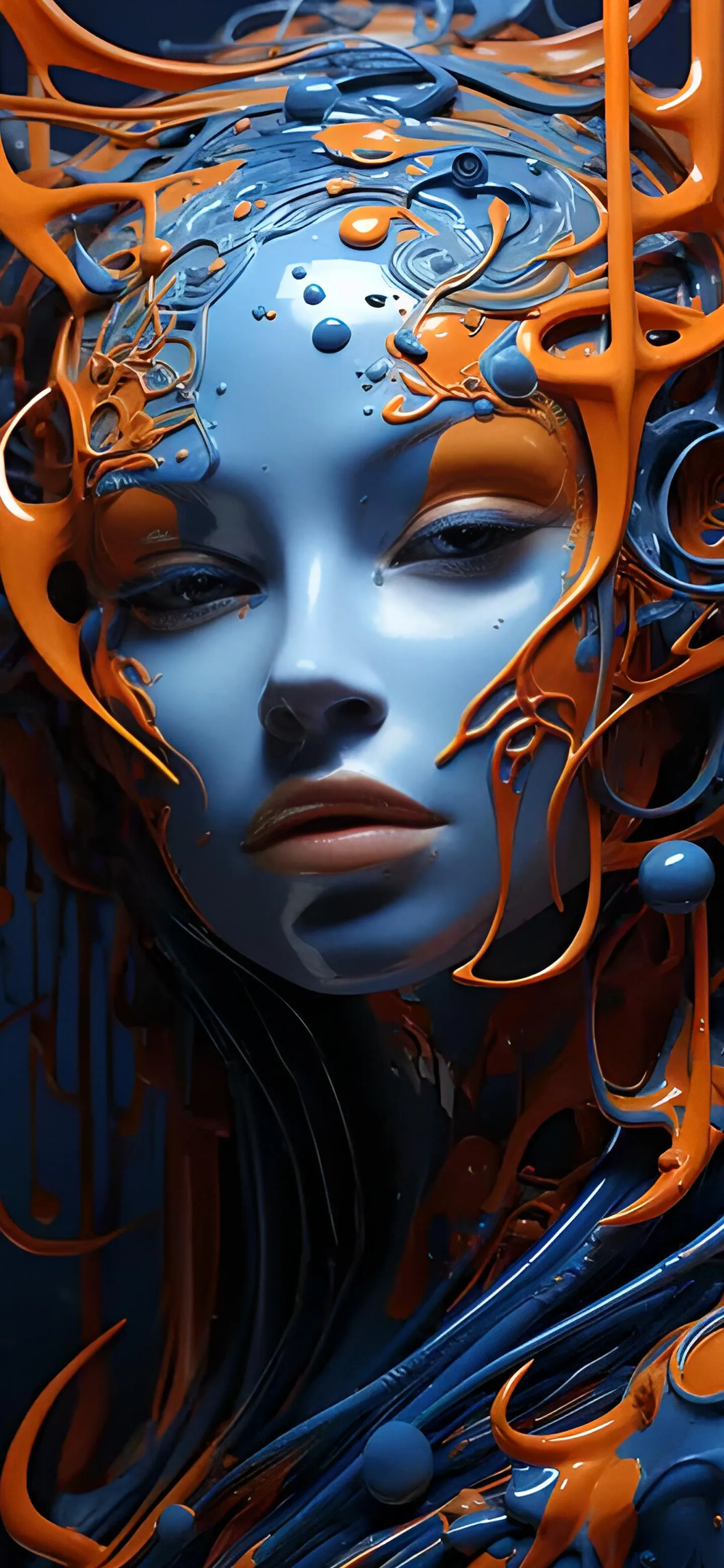 Cybernetic Woman with Glowing Orange Circuit Design