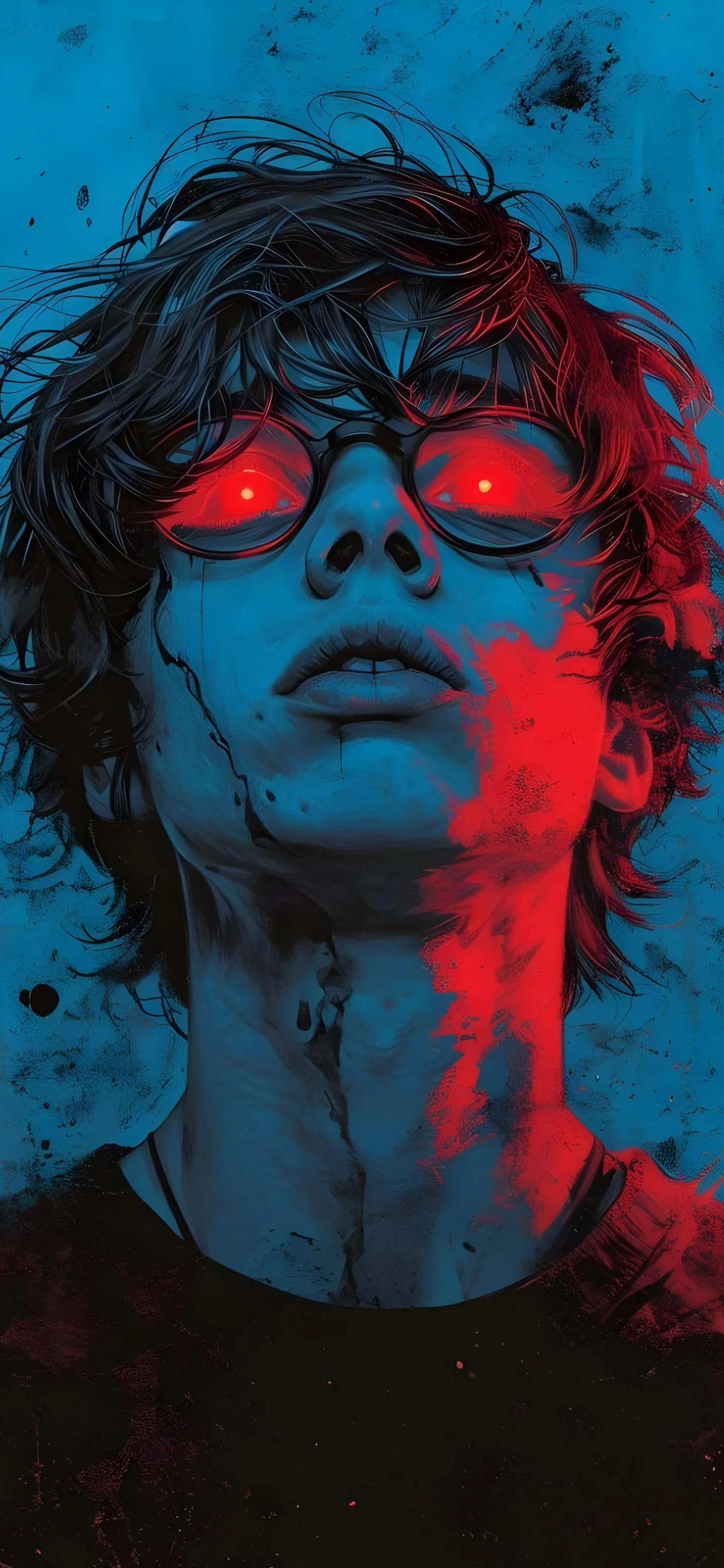 Cyberpunk Portrait of a Man in Neon Red and Blue Light