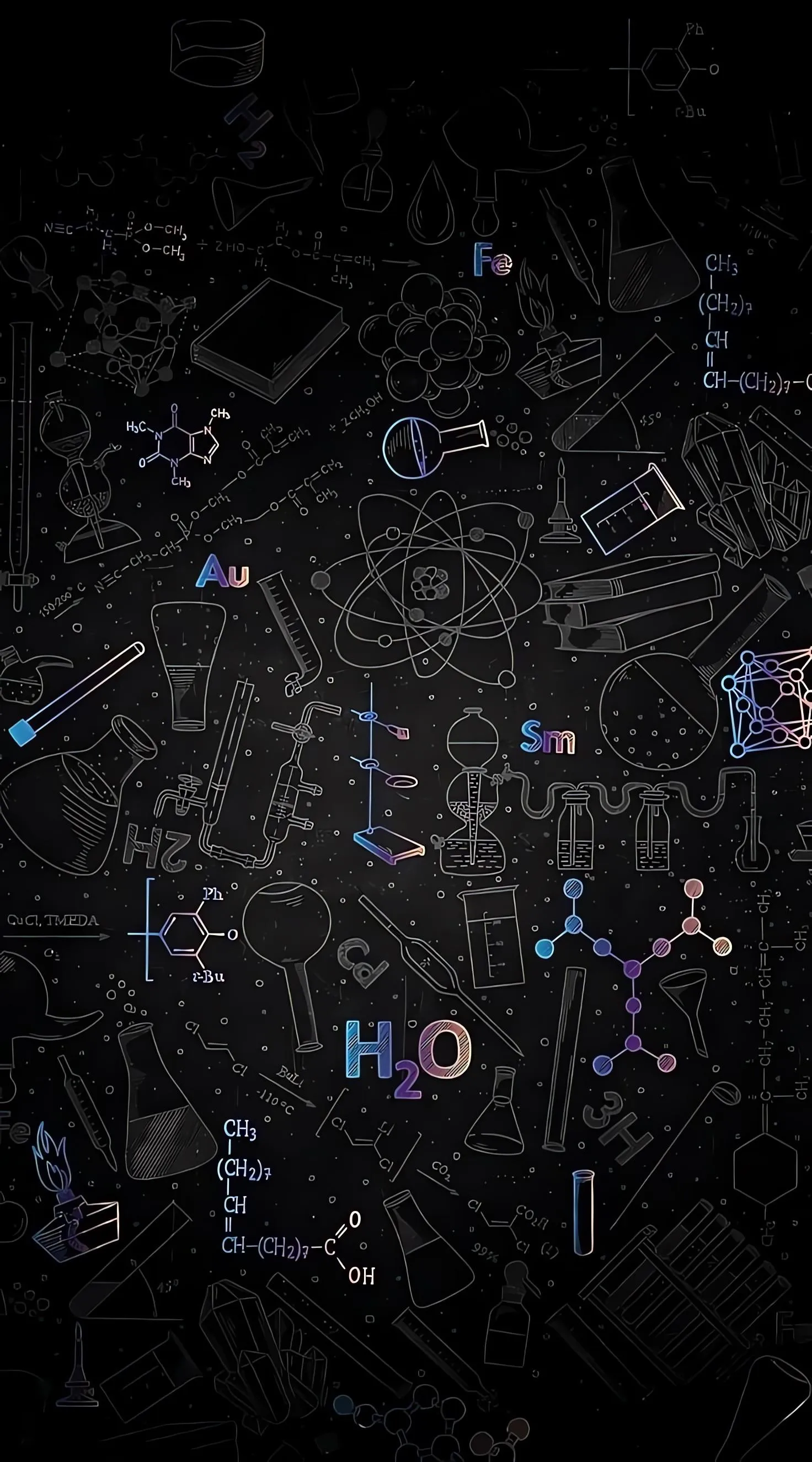 Dark chemistry science icons pattern on blackboard style