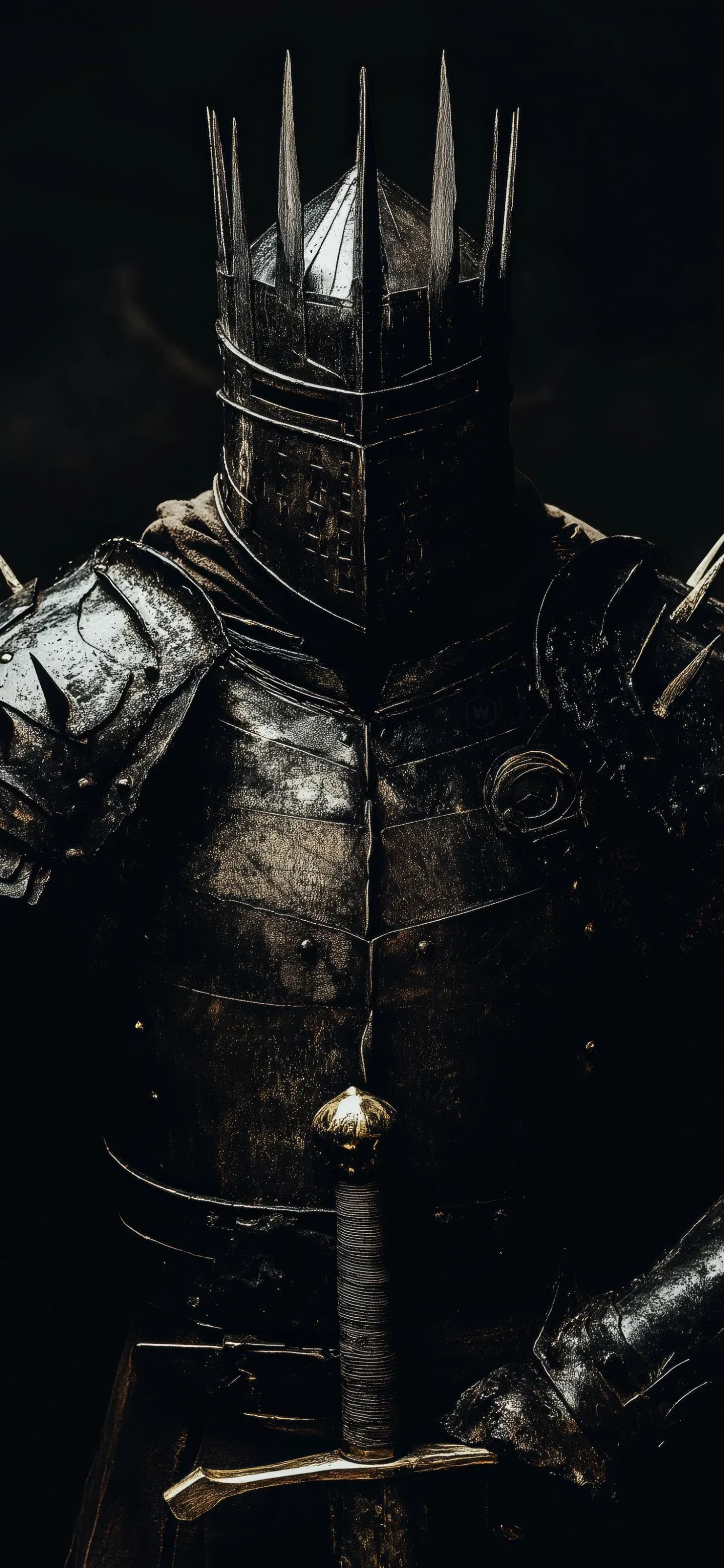 Dark Fantasy Knight Armor with Black and Gold Helmet