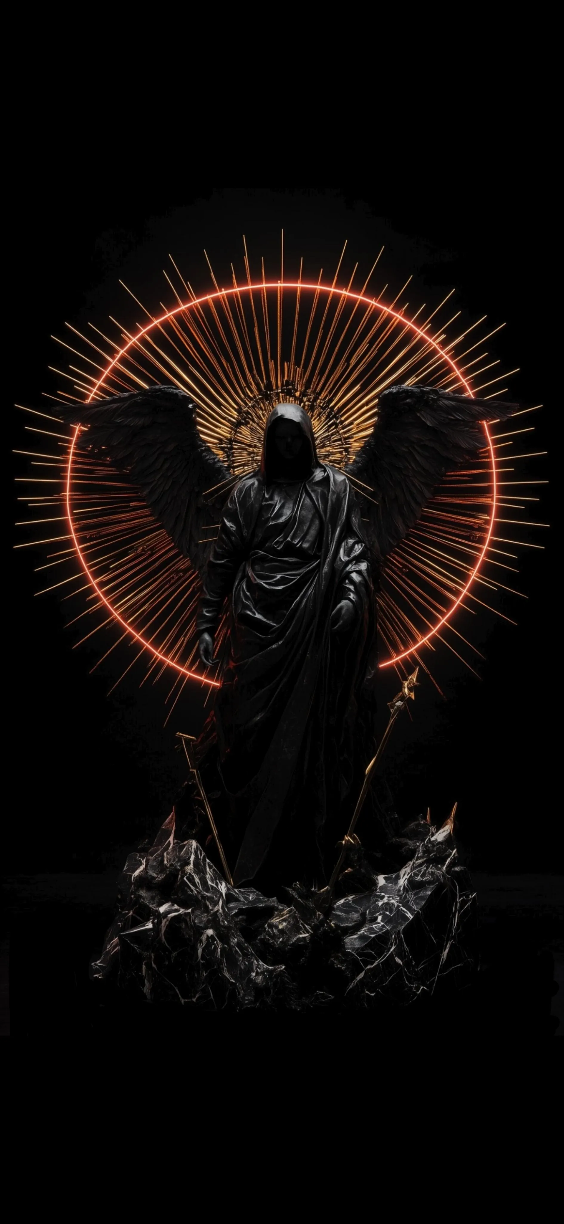 Dark Grim Reaper Figure Surrounded by Glowing Red Aura