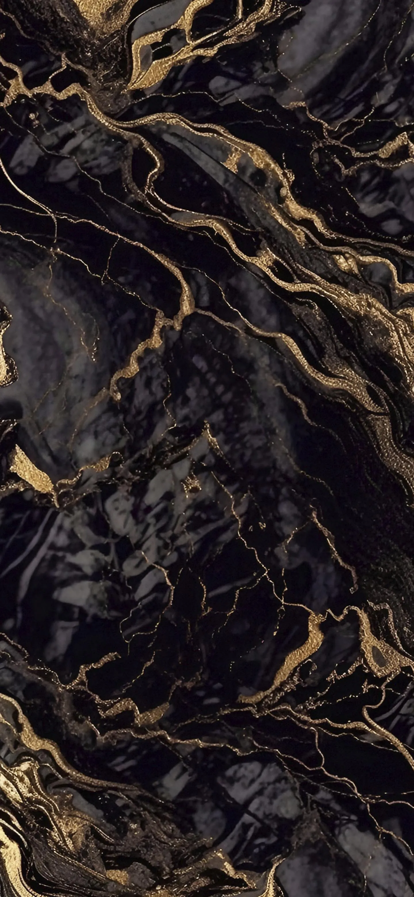 Dark Marble Texture with Golden Veins Pattern Wallpaper