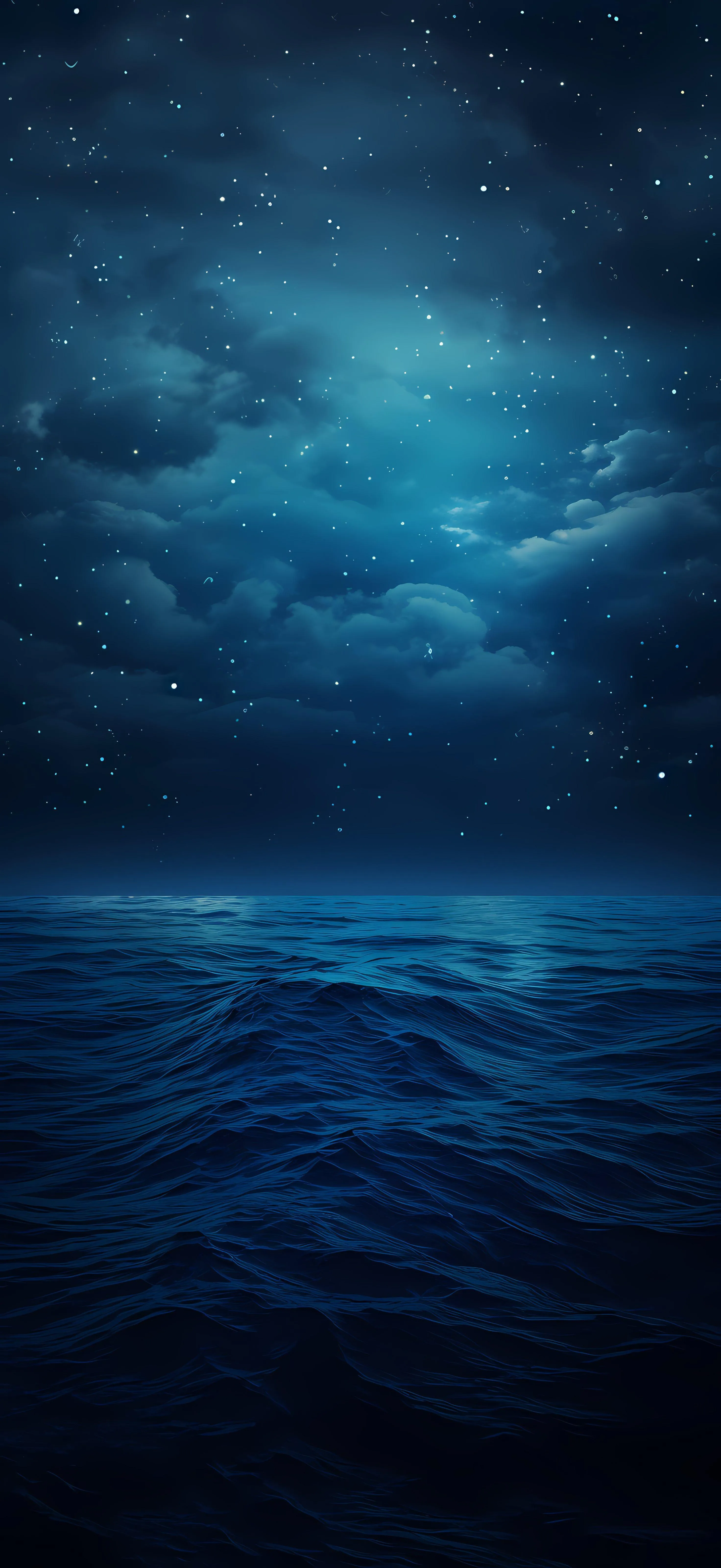 Dark ocean under a cloudy night sky peaceful Wallpaper