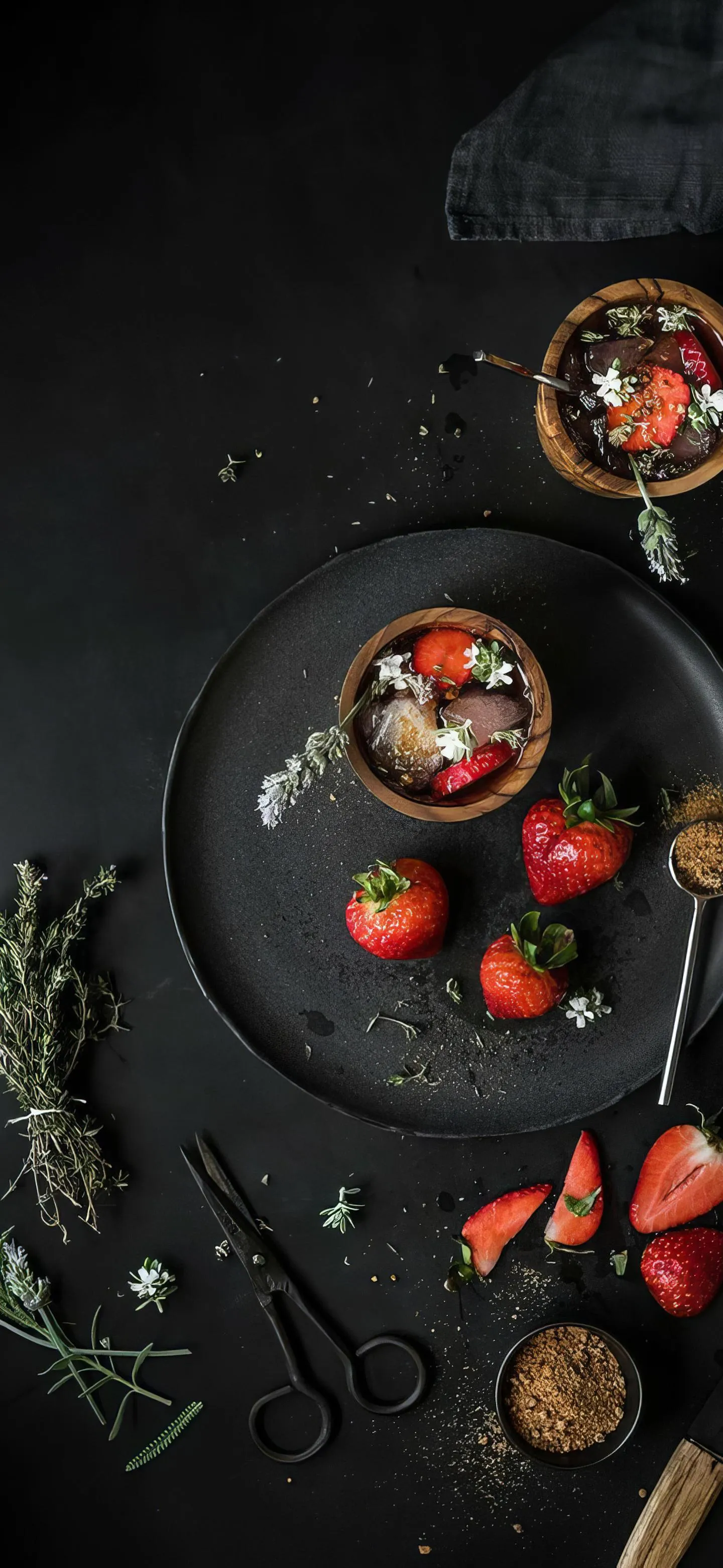 Dark Plate with Fruits and Vegetables Food Wallpaper