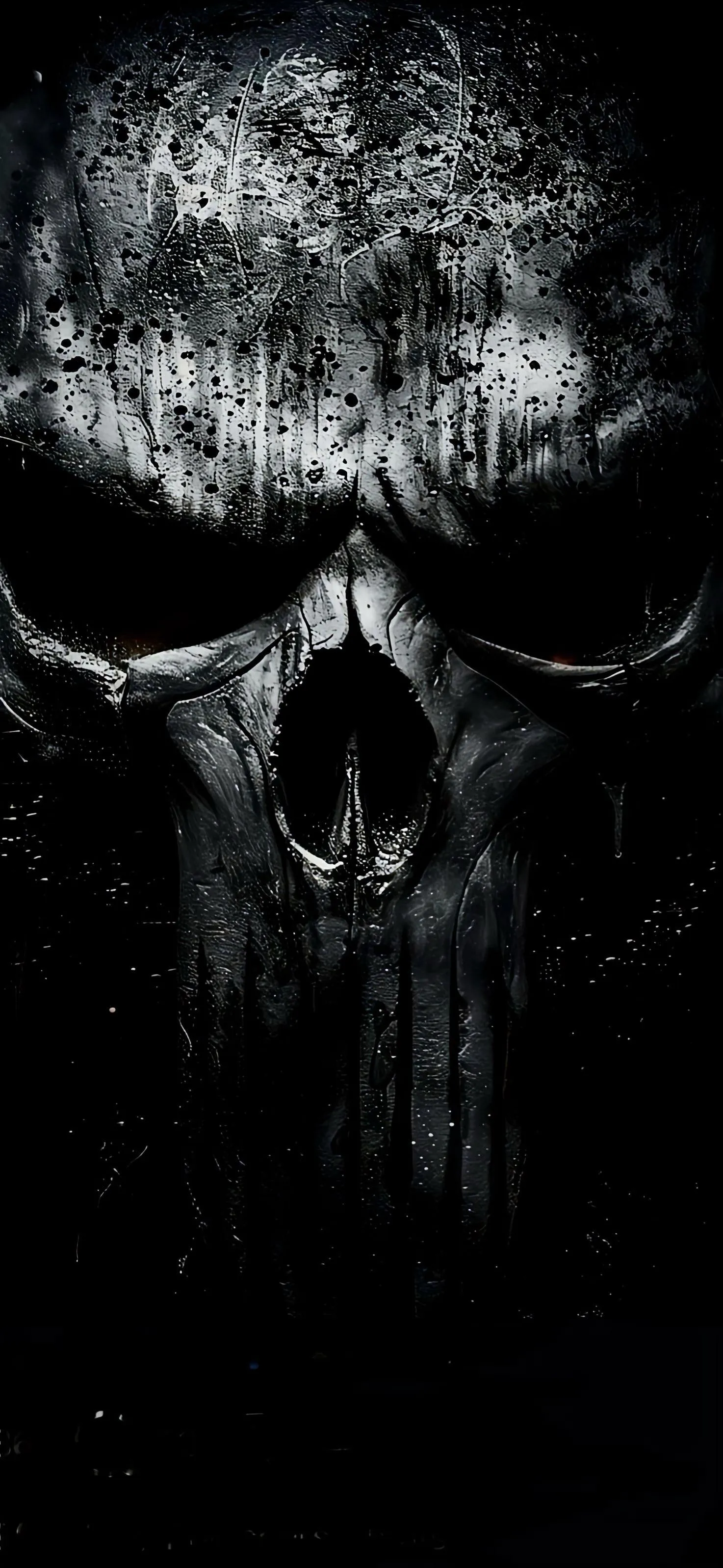 Dark Skull Silhouette with Cracked Texture and Smoke