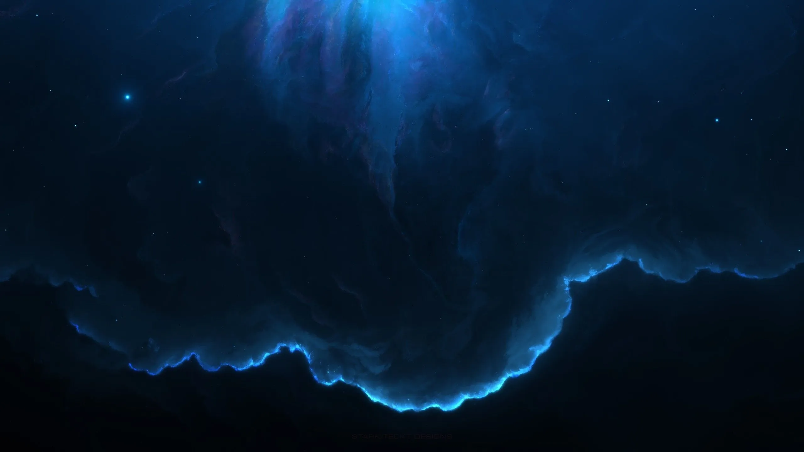 Deep blue nebula with swirling cosmic clouds in space 4K