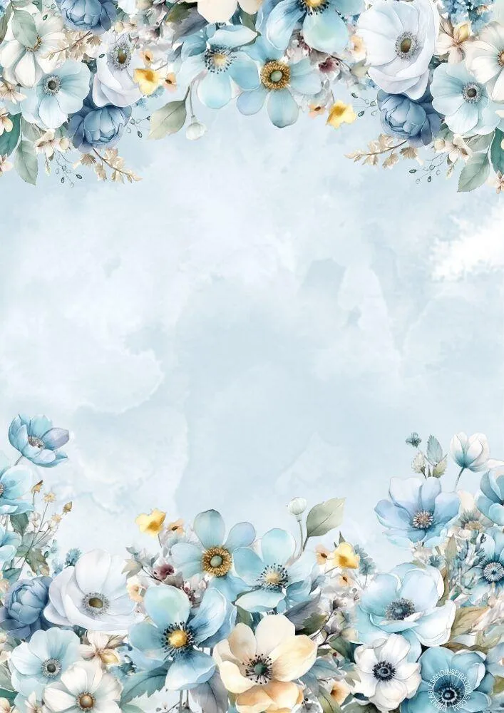 Delicate blue floral frame on soft pastel background image
