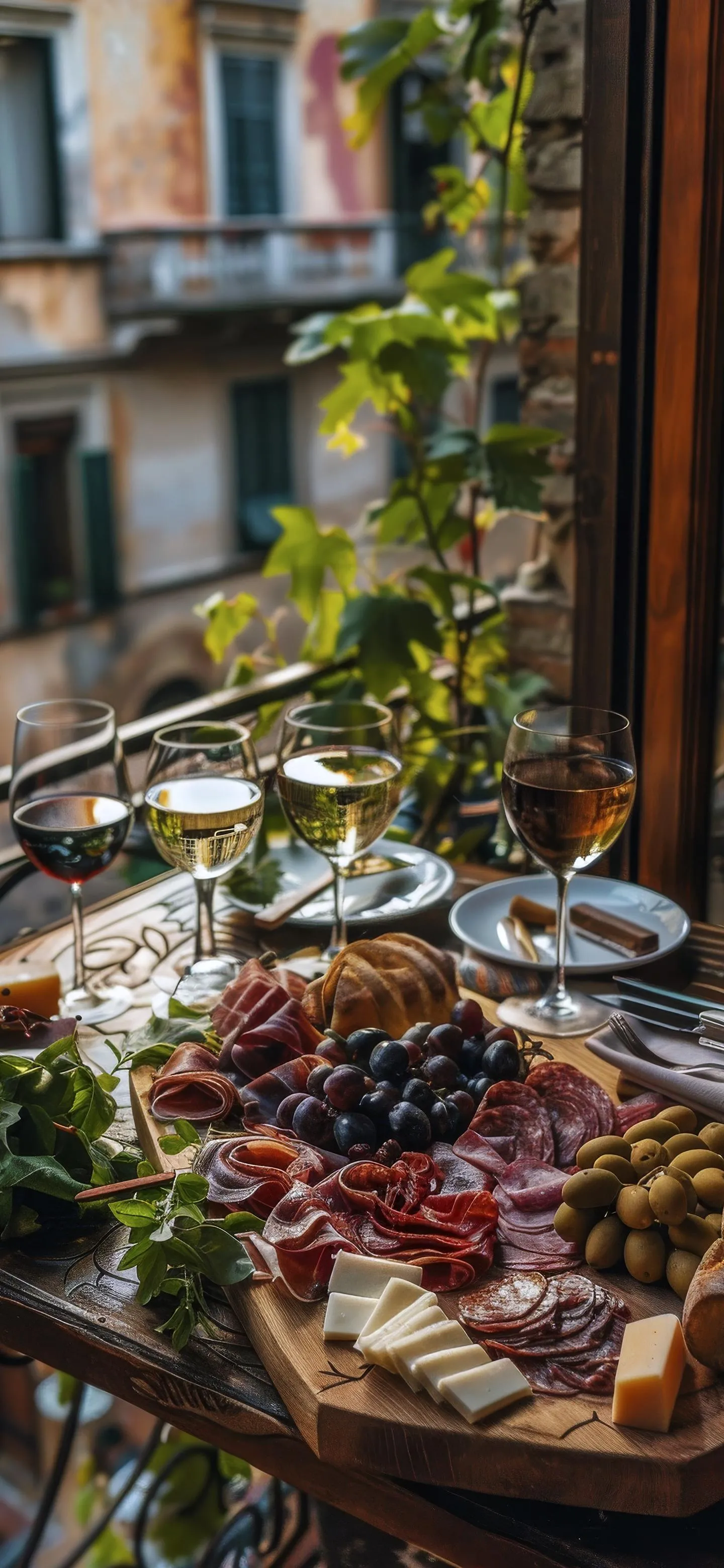 Delicious brunch table set outdoors with flowers Wallpaper