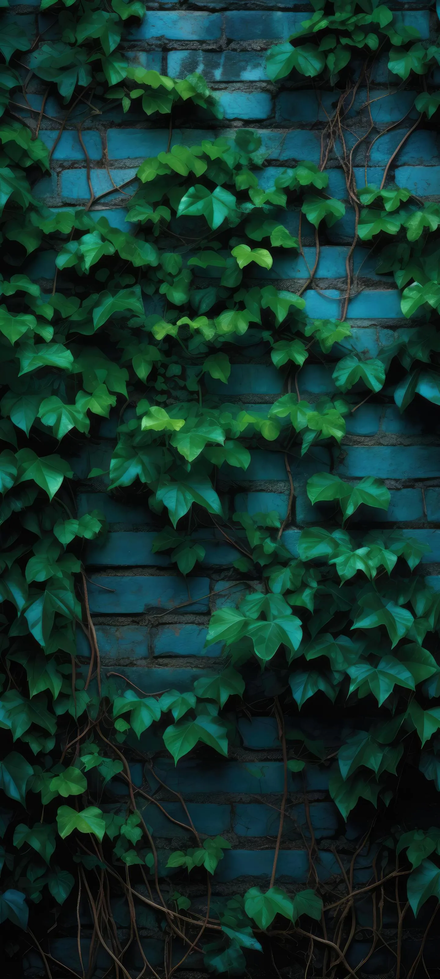 Dense Green Ivy Growing on Wall in Natural Light Mobile