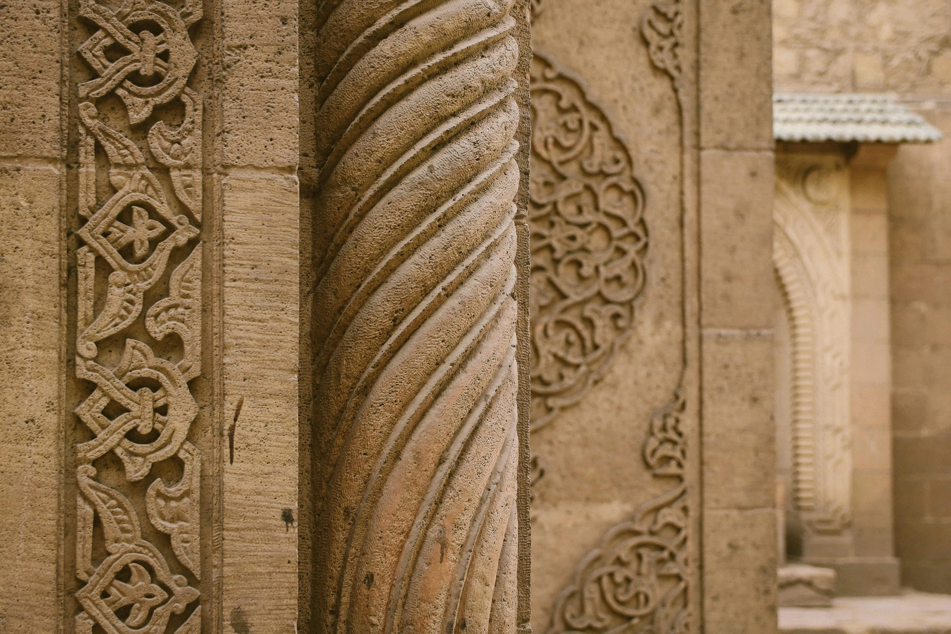 Detail carved stone pillar with  architectural details image