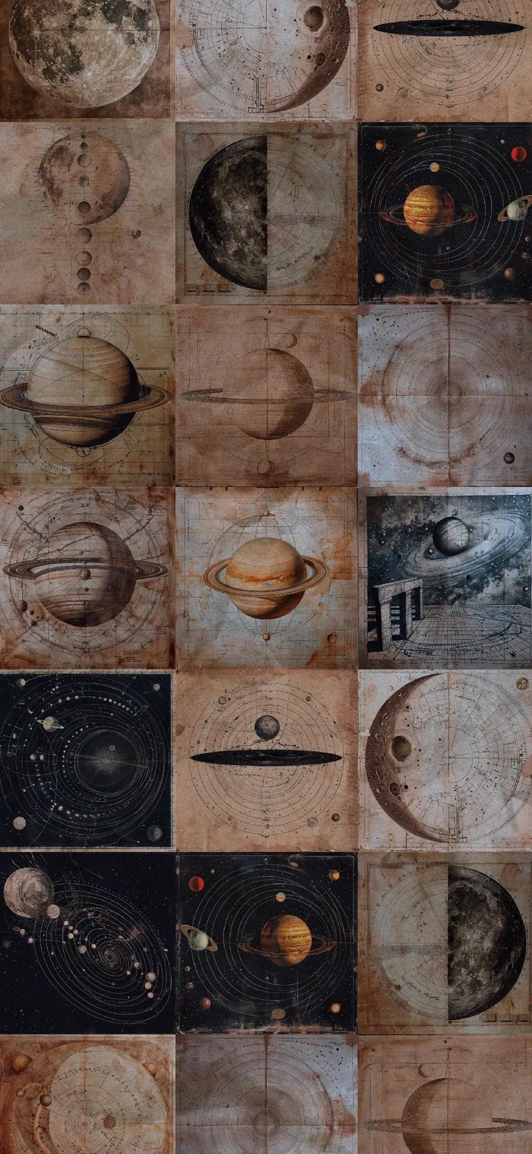 Detailed Ancient Astronomical Maps of Planets Moons and Orbits