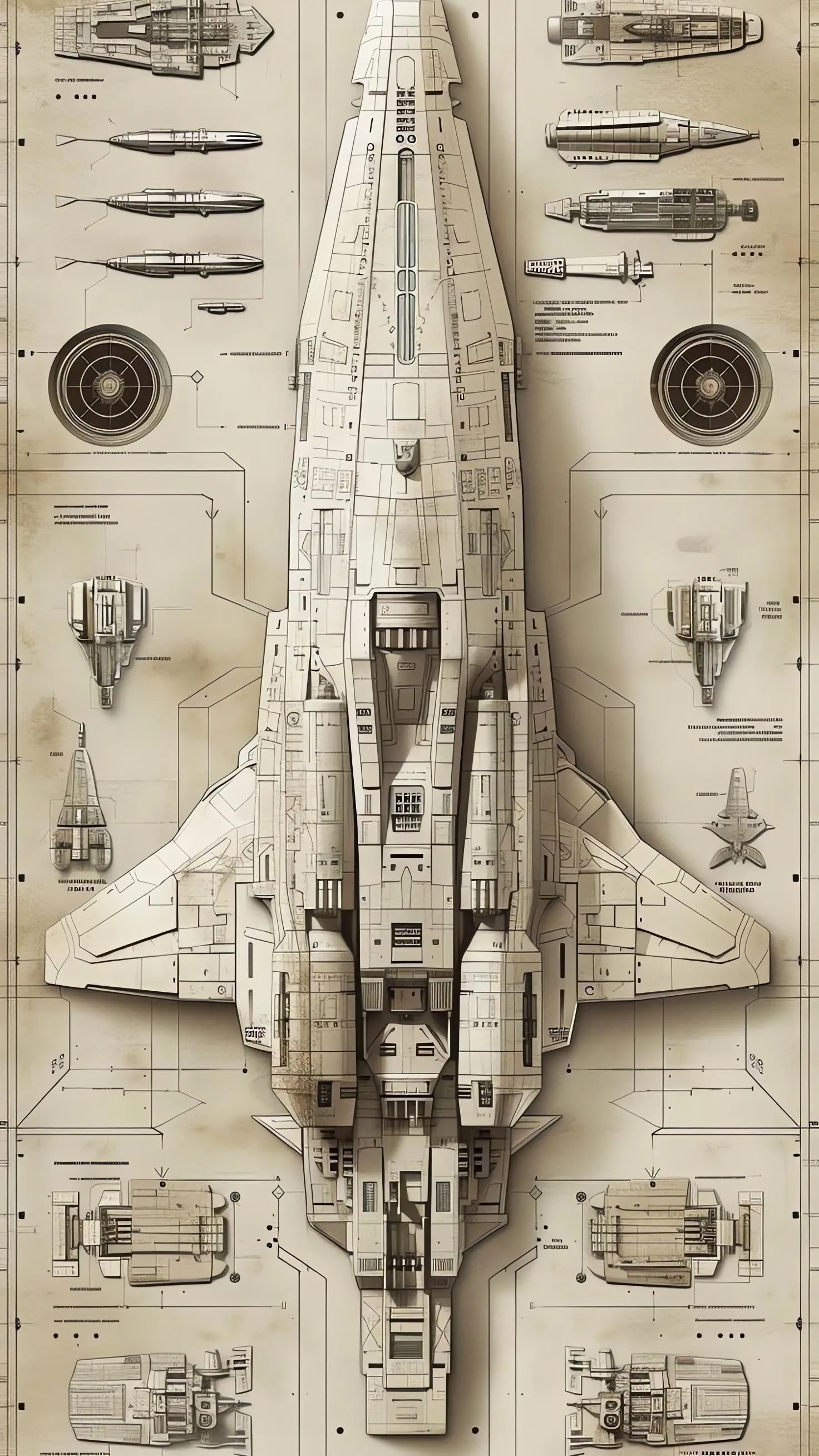 Detailed Technical Drawing of Vintage Airplane Wallpaper