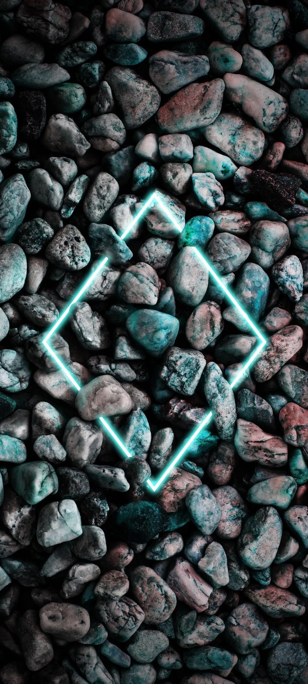 Diamond Shapes on Patterned Black Green Pebbles Wallpaper