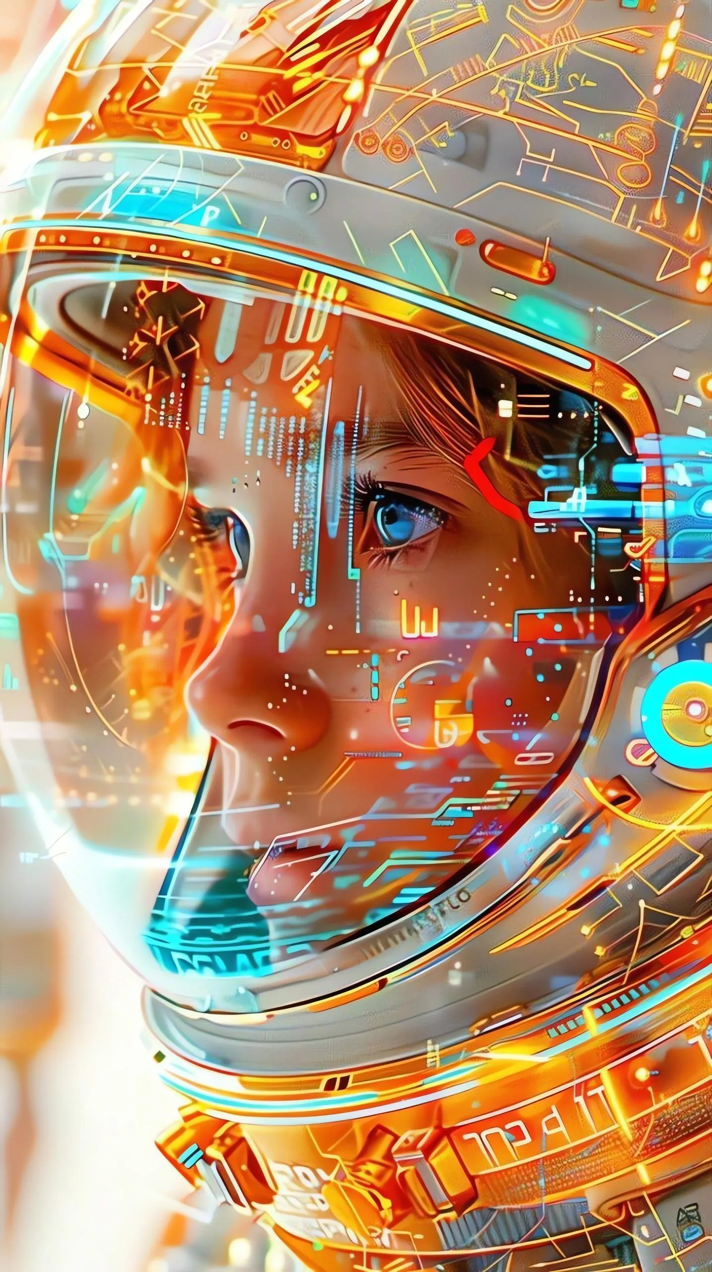 Digital Painting of Woman Wearing Futuristic Space Helmet