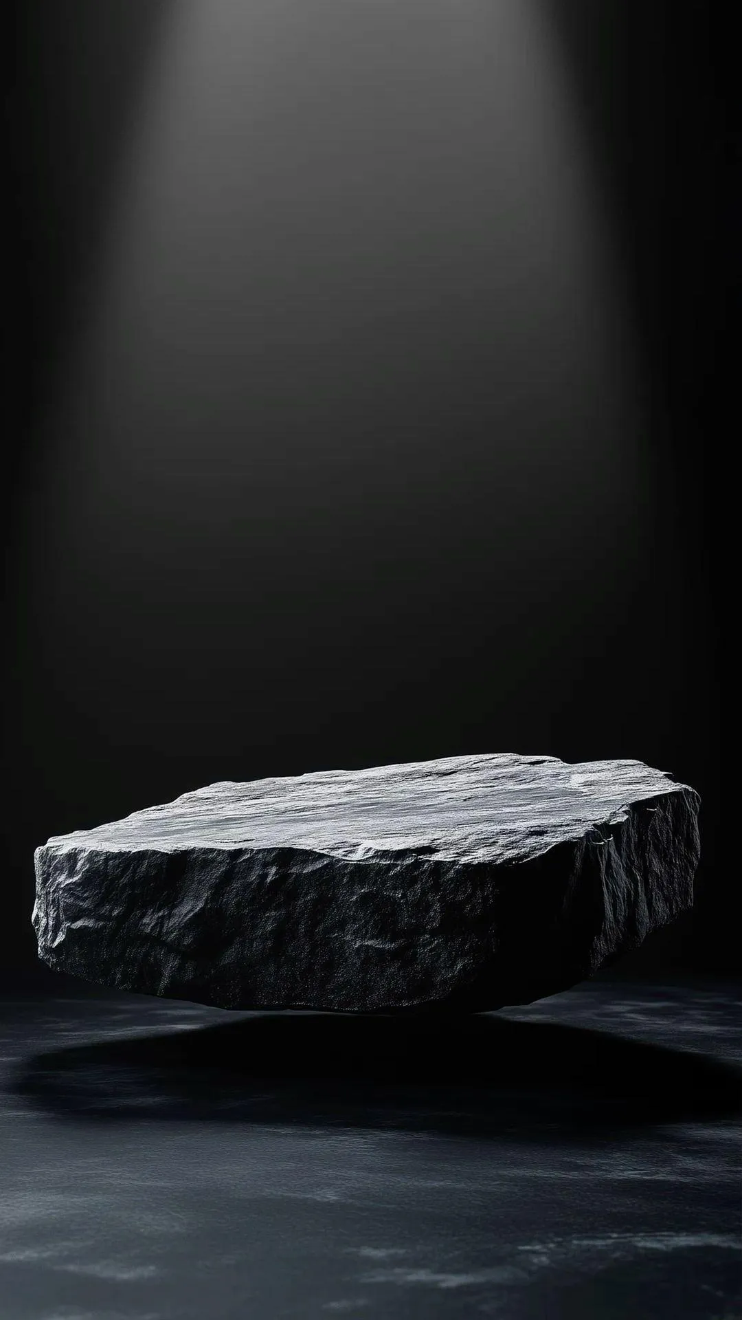 Dramatic spotlight shining on a floating rock platform image