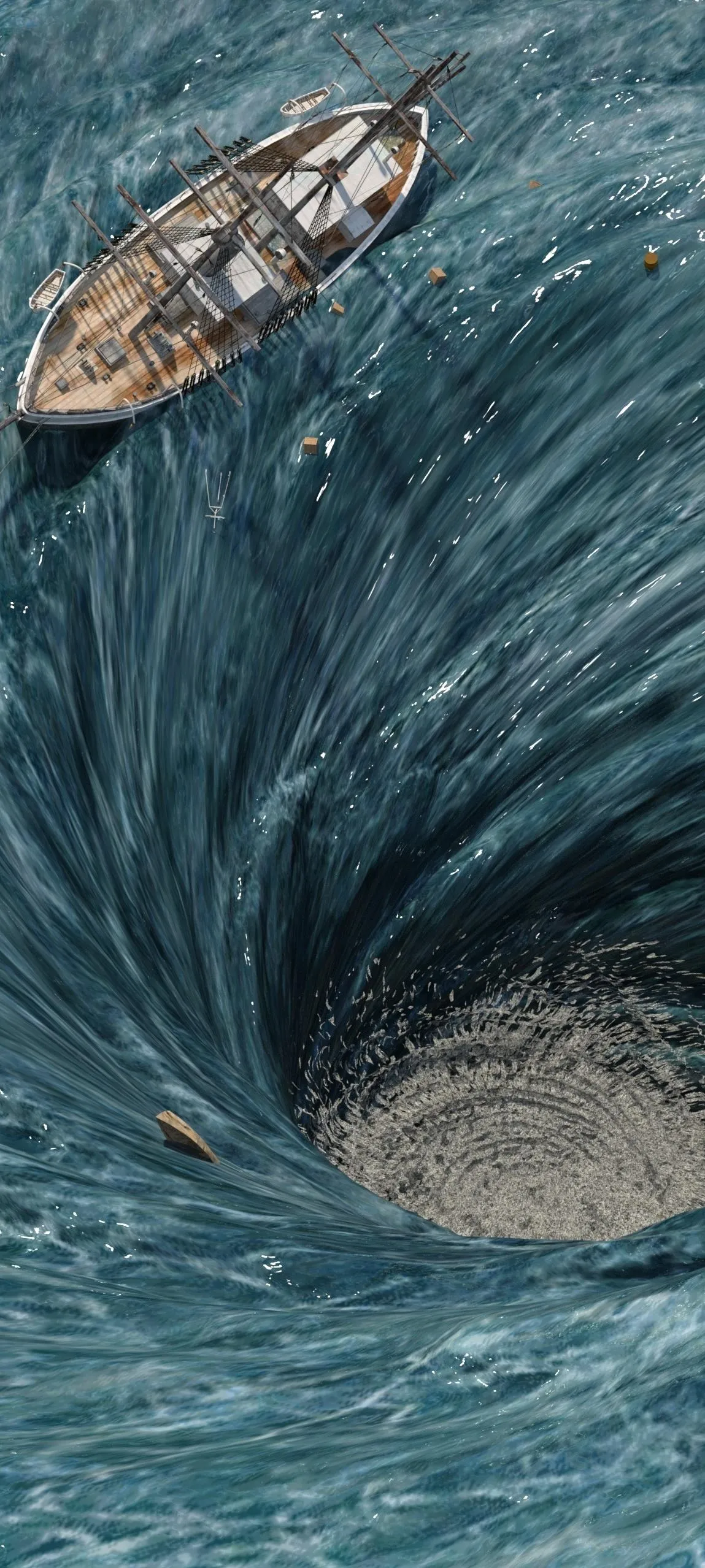 Dramatic Whirlpool in Ocean with Boat on Water Wallpaper