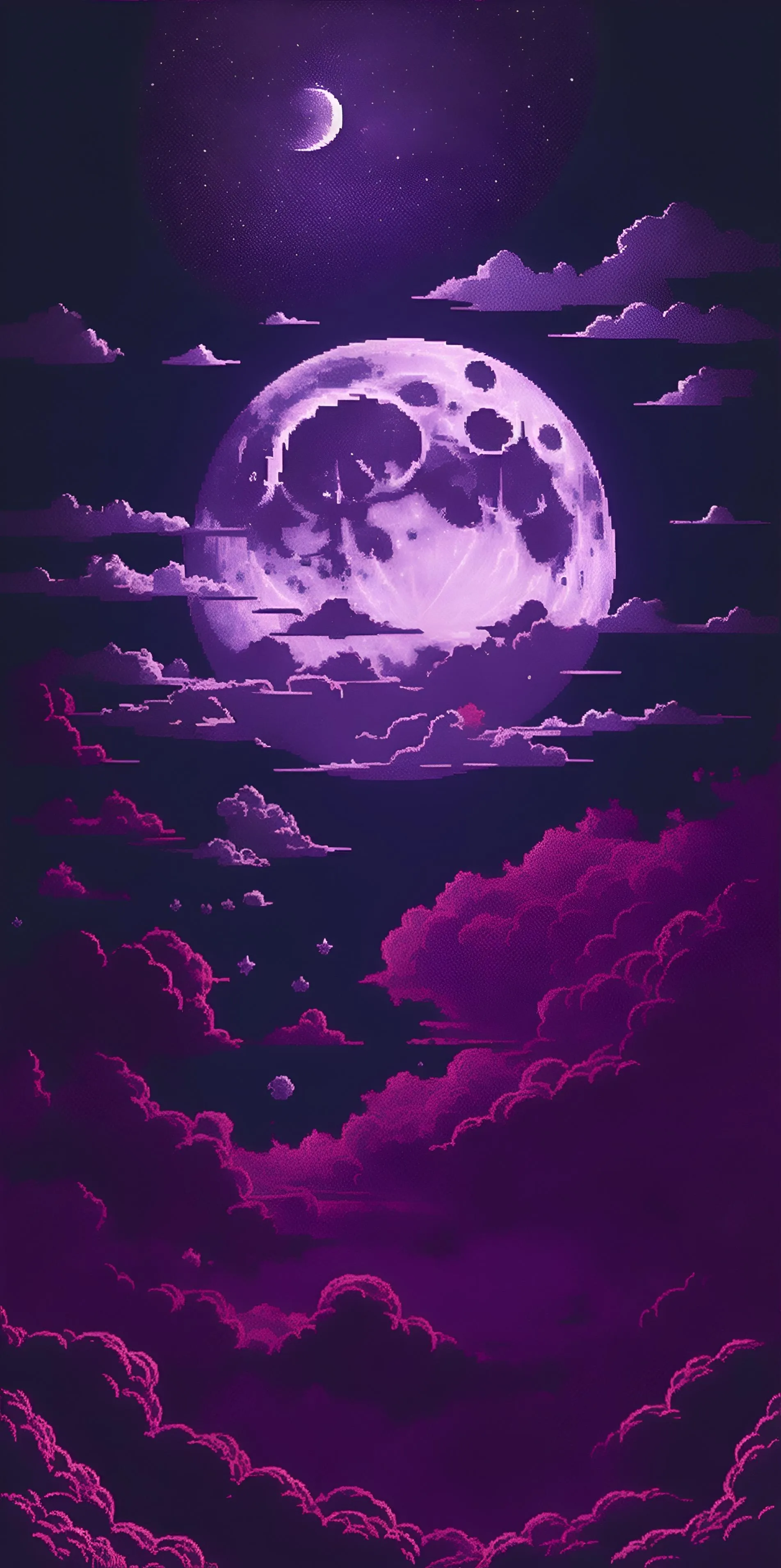 Dreamy Purple Night Sky with Full Moon and Clouds image