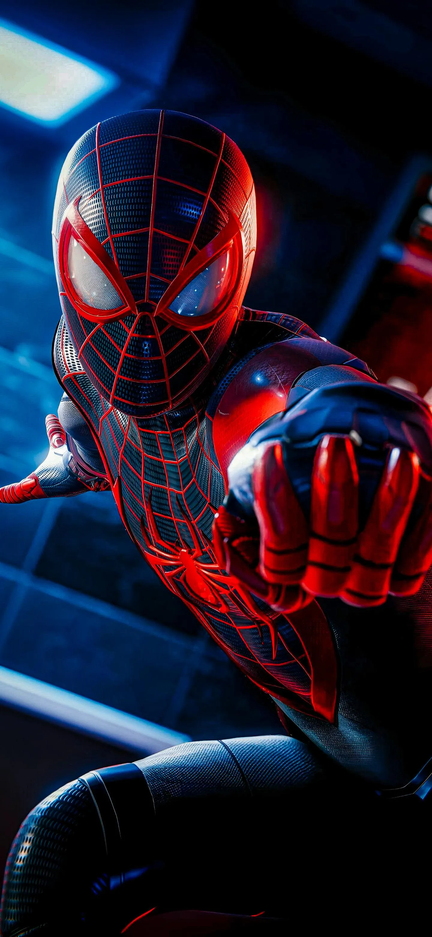 Dynamic Spider Man in Action Pose with Dark Backdrop