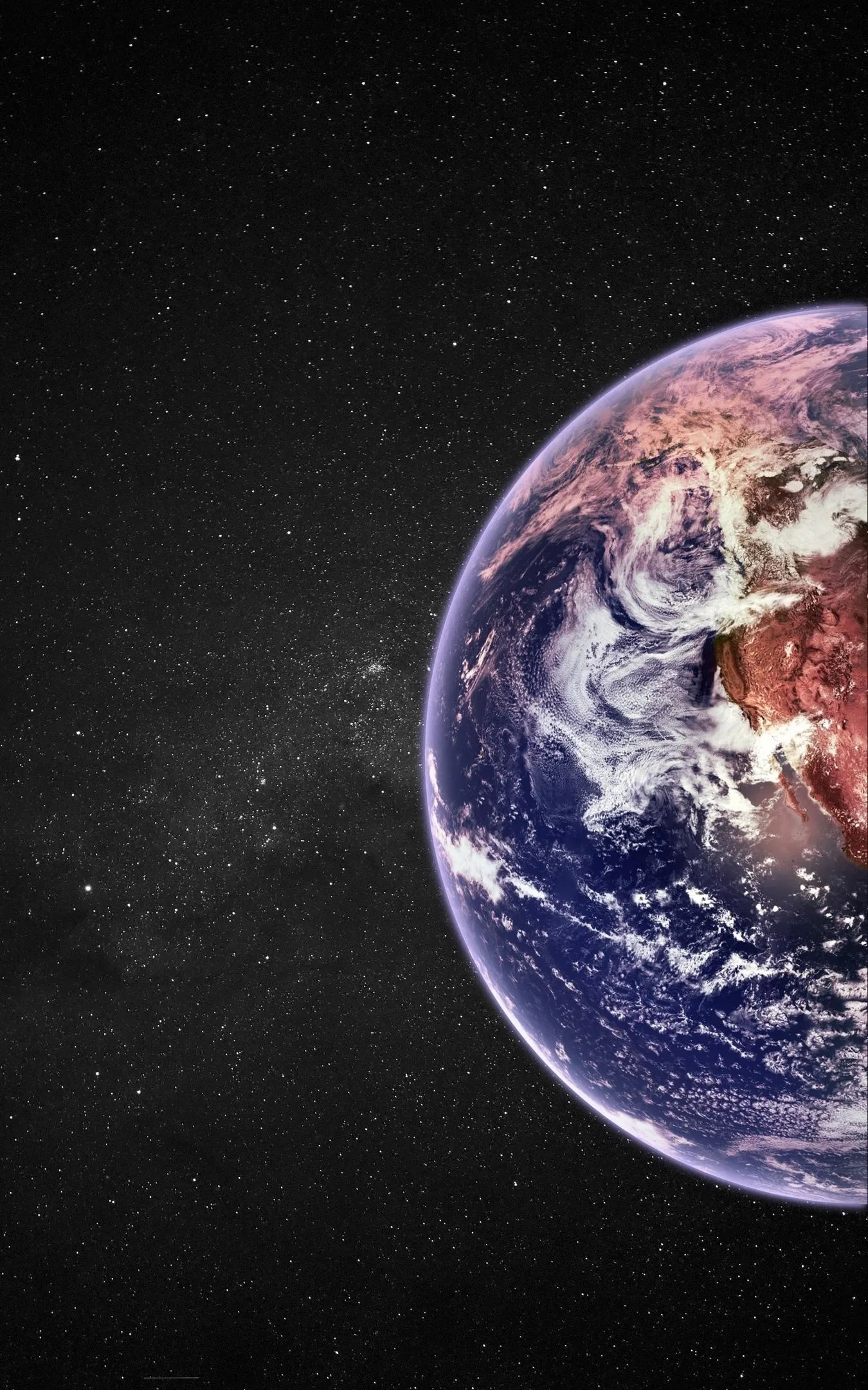 Earth from Space with Stars and Dark Outer Space View