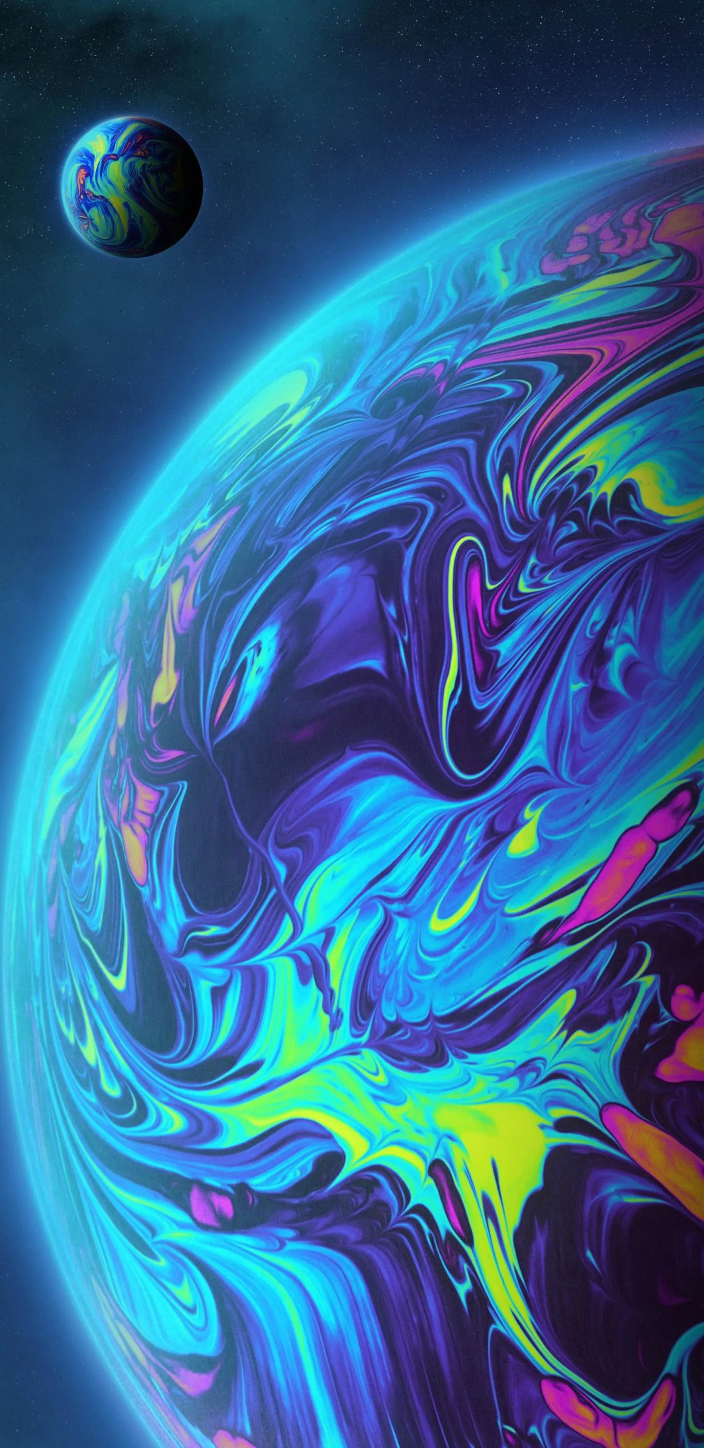 Earth Surrounded by Swirling Blue Energy in Space Wallpaper