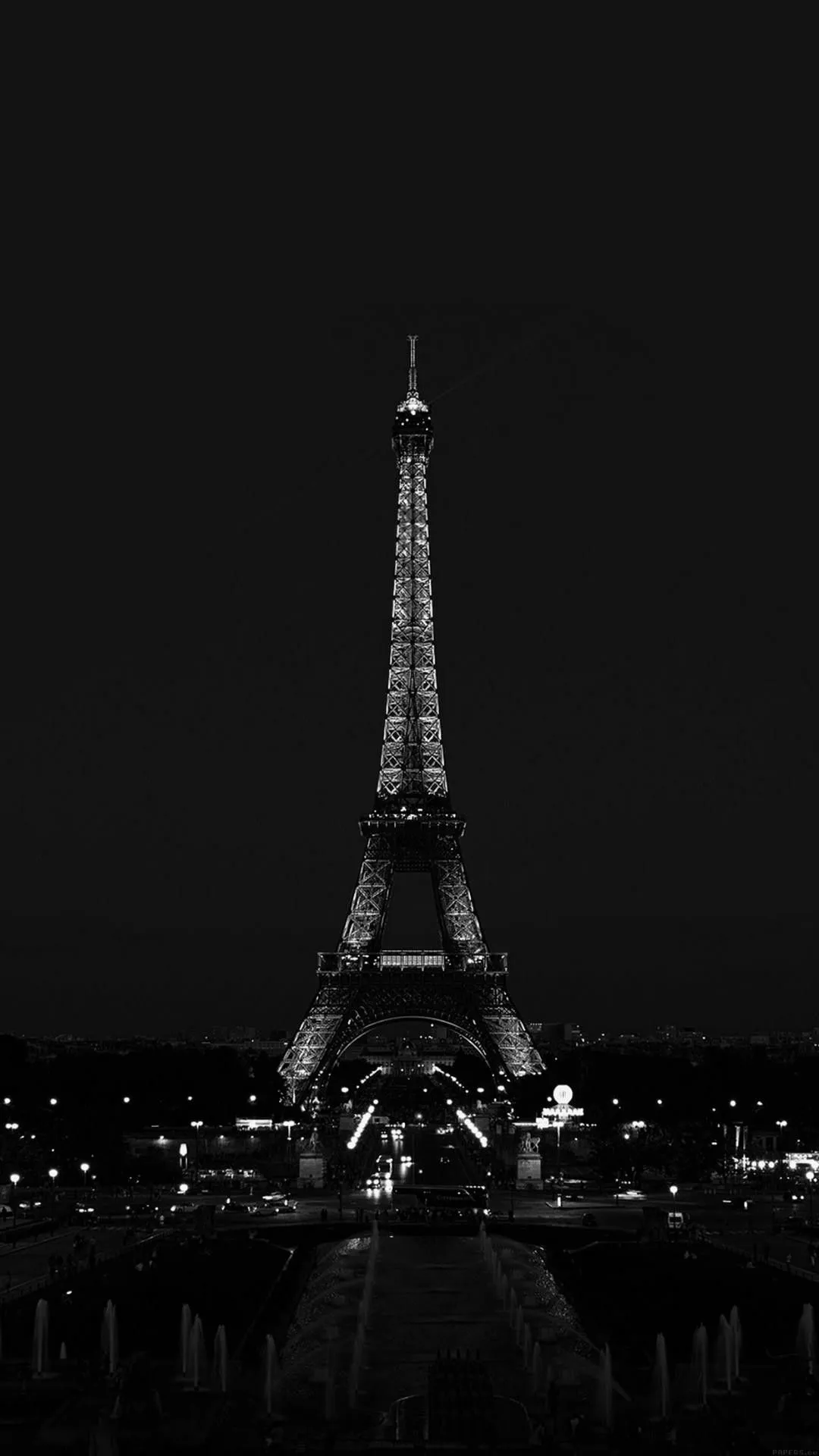 Eiffel Tower night shot in black and white tones Wallpaper