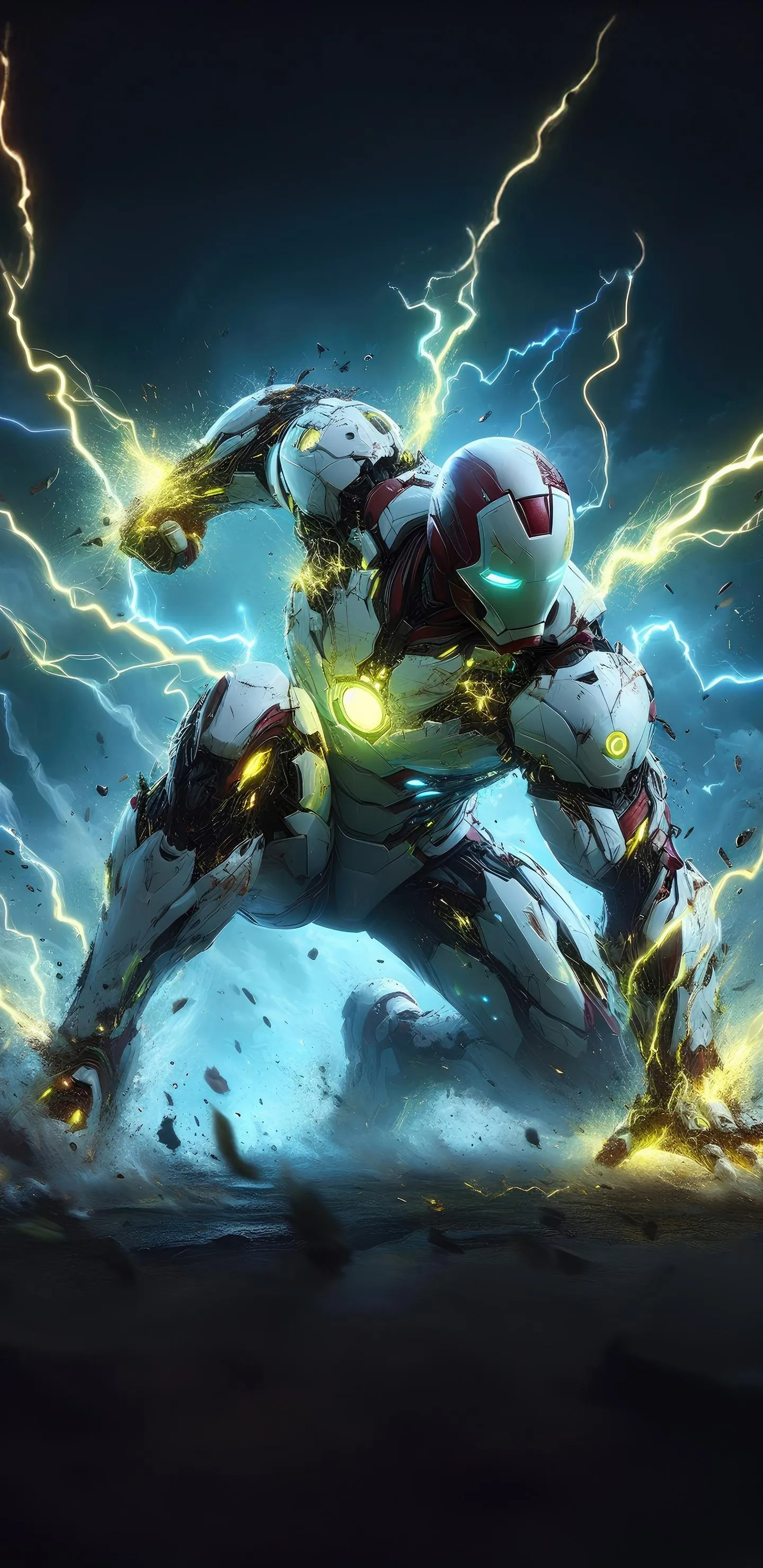 Electric Warrior Battling in Blue Lightning Storm Wallpaper