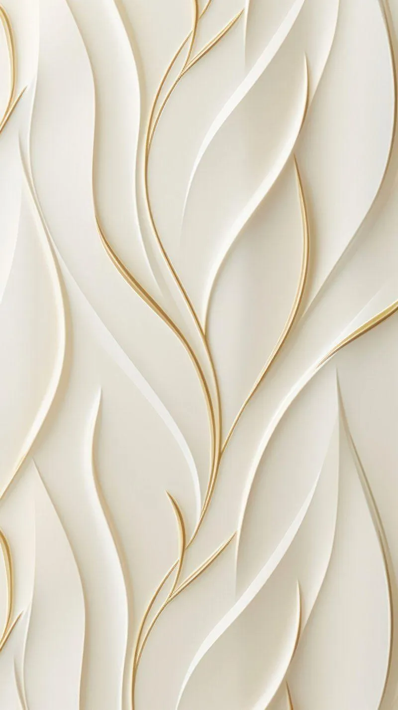 Elegant 3D leaf pattern wallpaper with soft cream colours