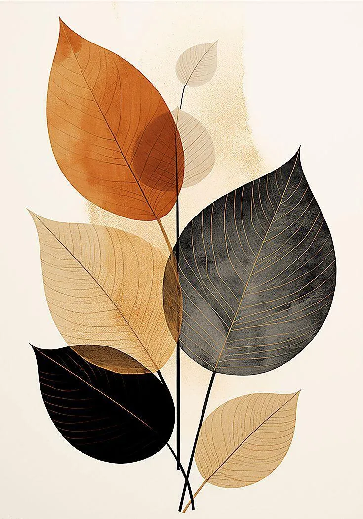 Elegant autumn leaves artwork with warm neutral colours