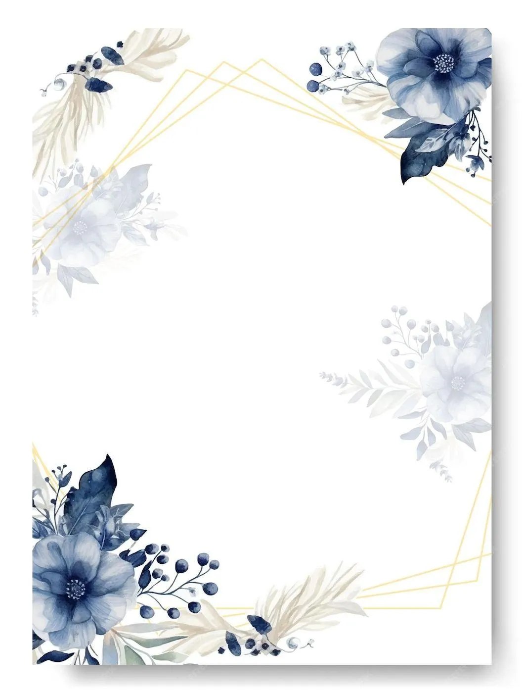 Elegant floral border with blue flowers and gold lines image