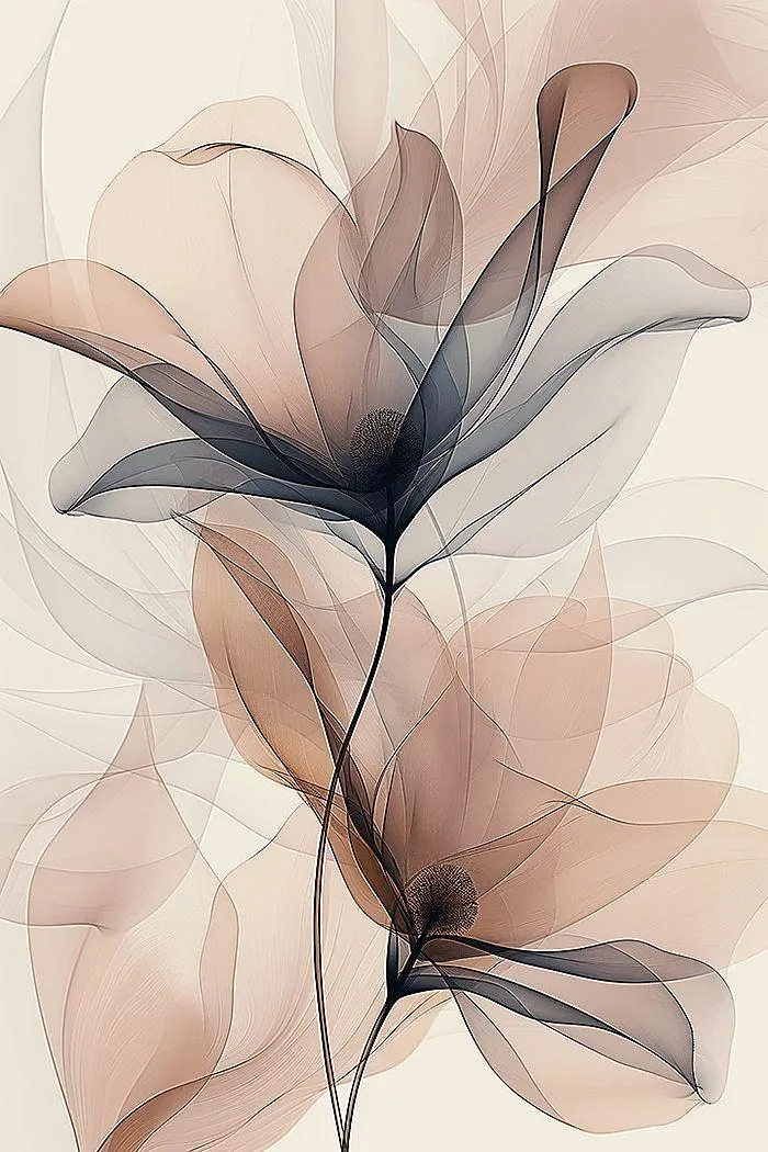Elegant transparent flower art in neutral colours Wallpaper