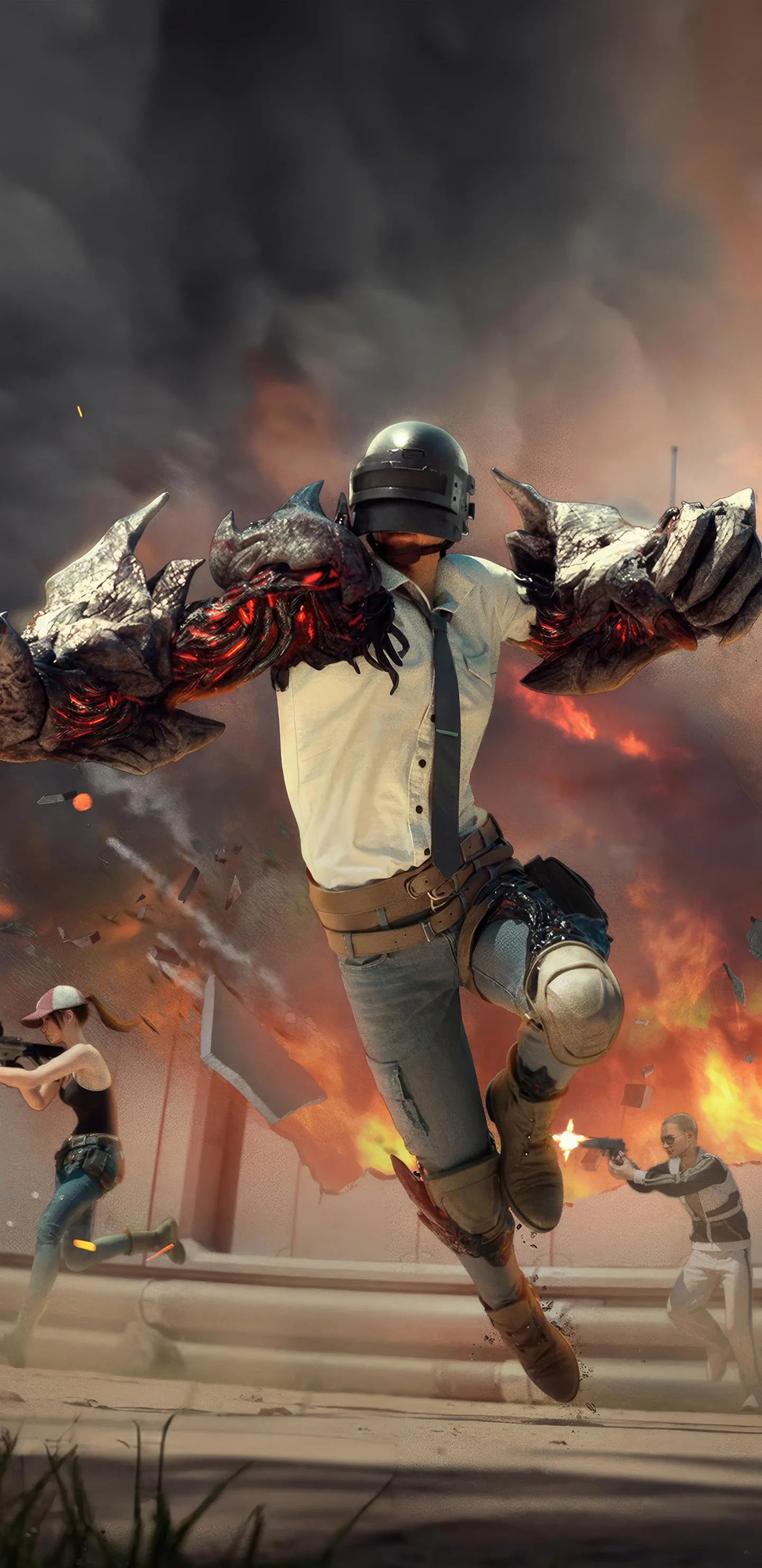 Epic Battle Scene of Warrior with Fire and Smoke Effects