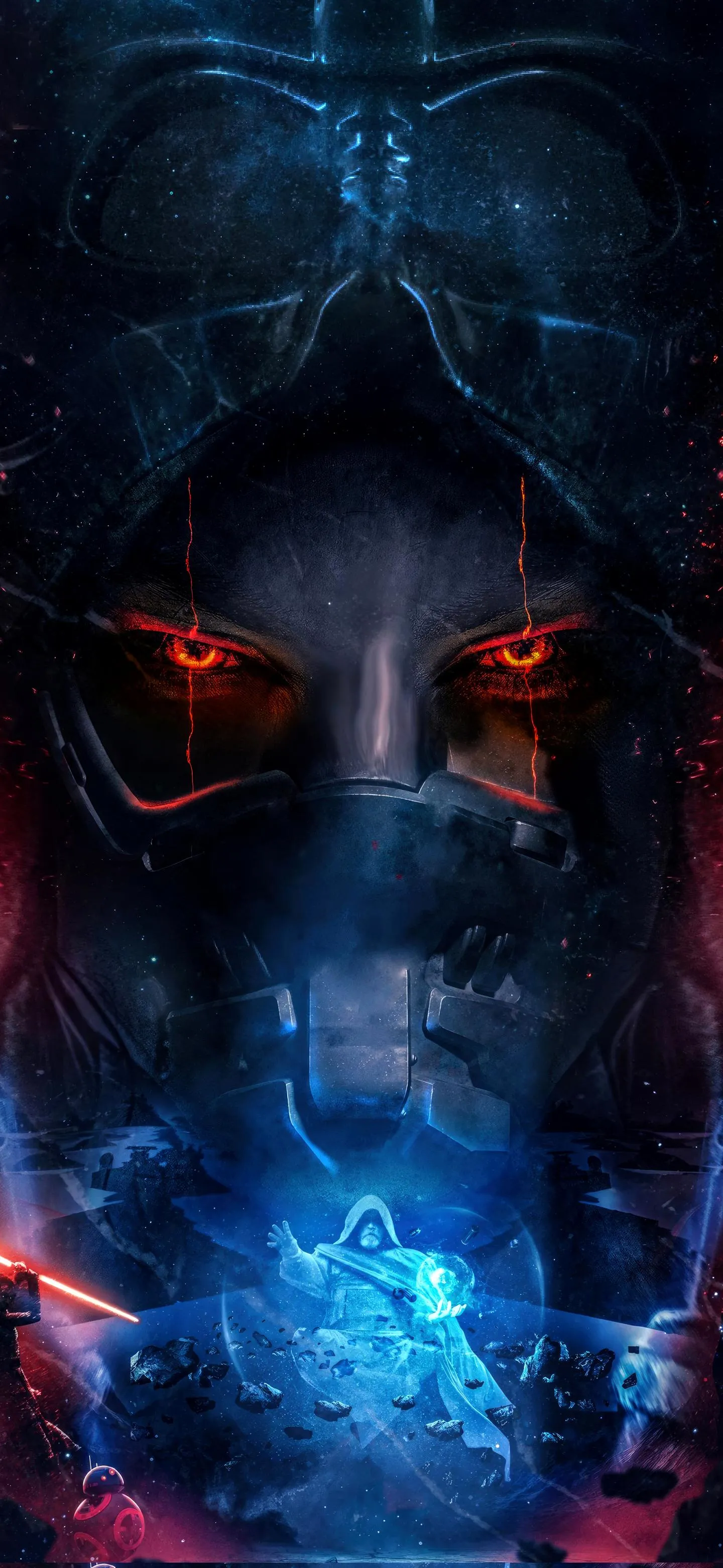 Evil Eyes Glowing in Blue Smoke with Space Nebula Effect