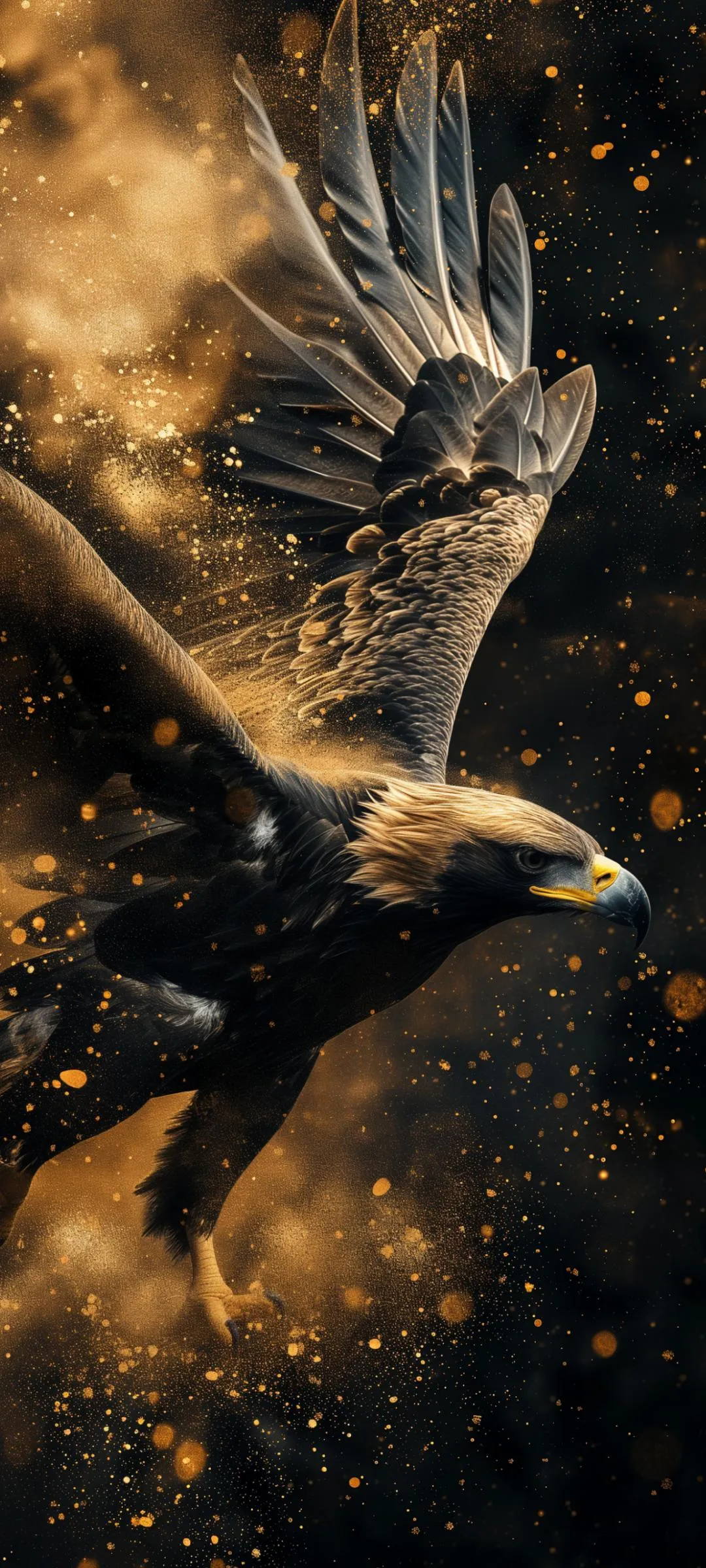 Falcon in Flight with Wings Spread and Golden Light