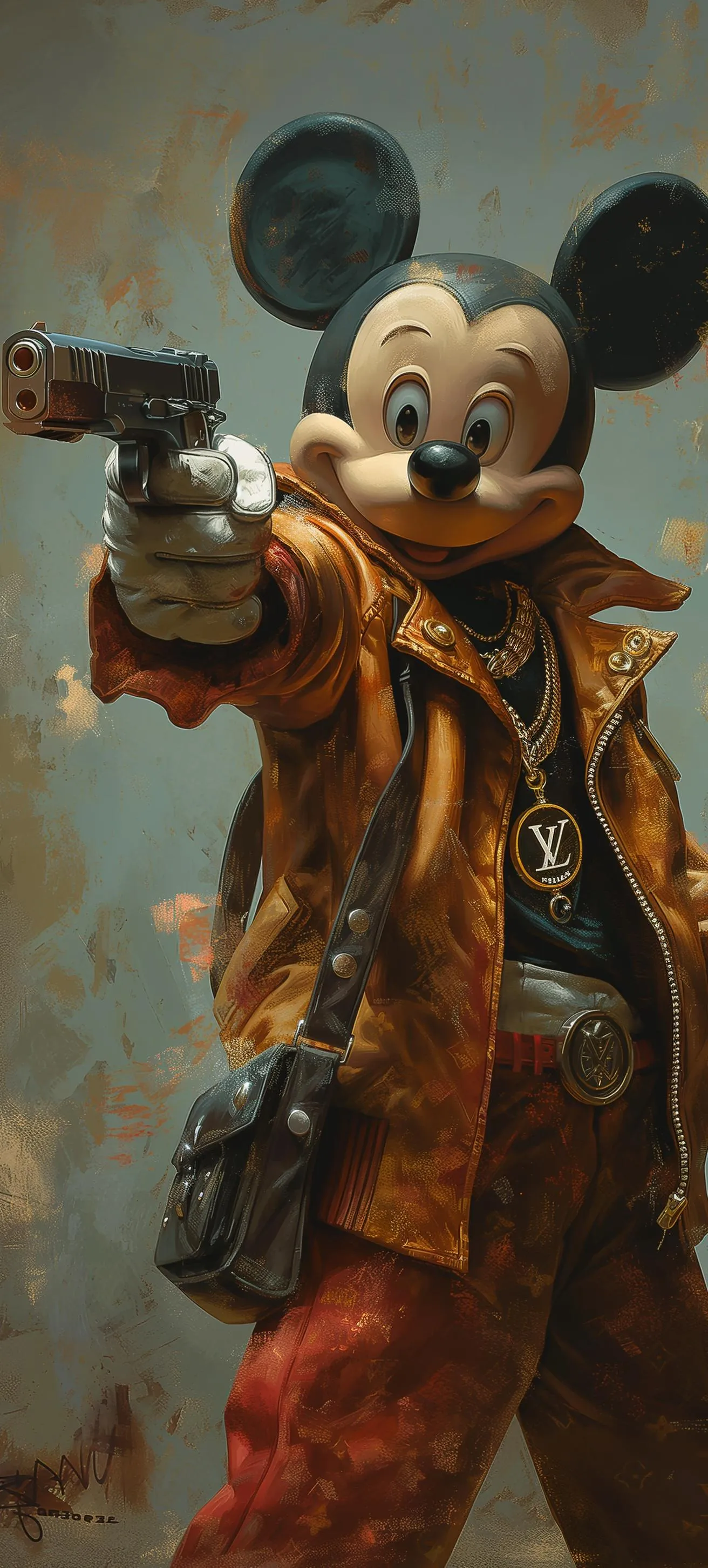 Famous Mickey Mouse Wearing Suit and Holding Gun Wallpaper