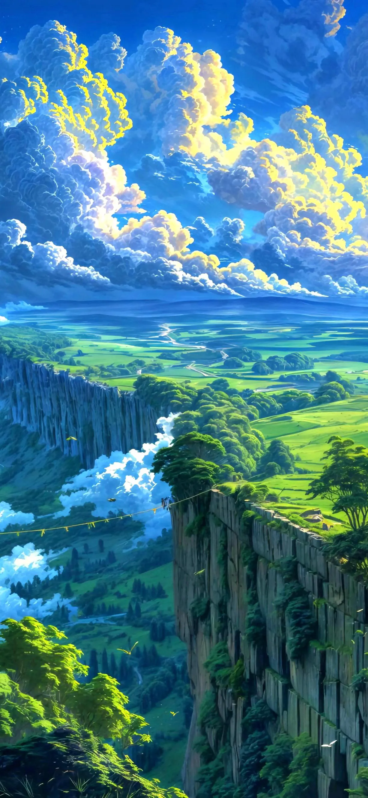 Fantasy Mountain Valley with Floating Islands View Wallpaper