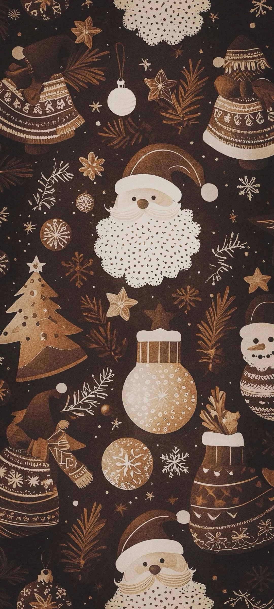 Festive Holiday Pattern with Santa and Ornaments Wallpaper
