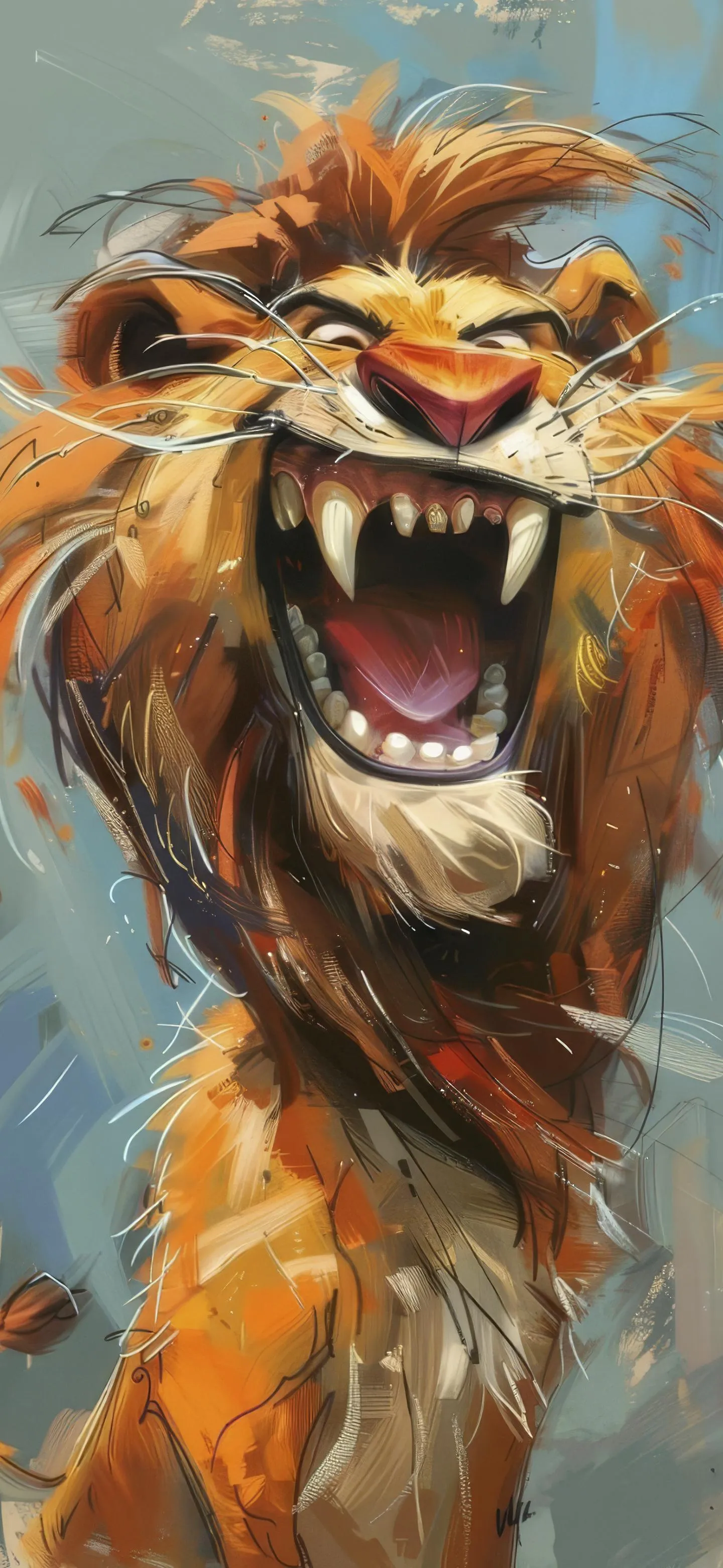 Fierce Roaring Lion with Vibrant Brush Strokes Wallpaper
