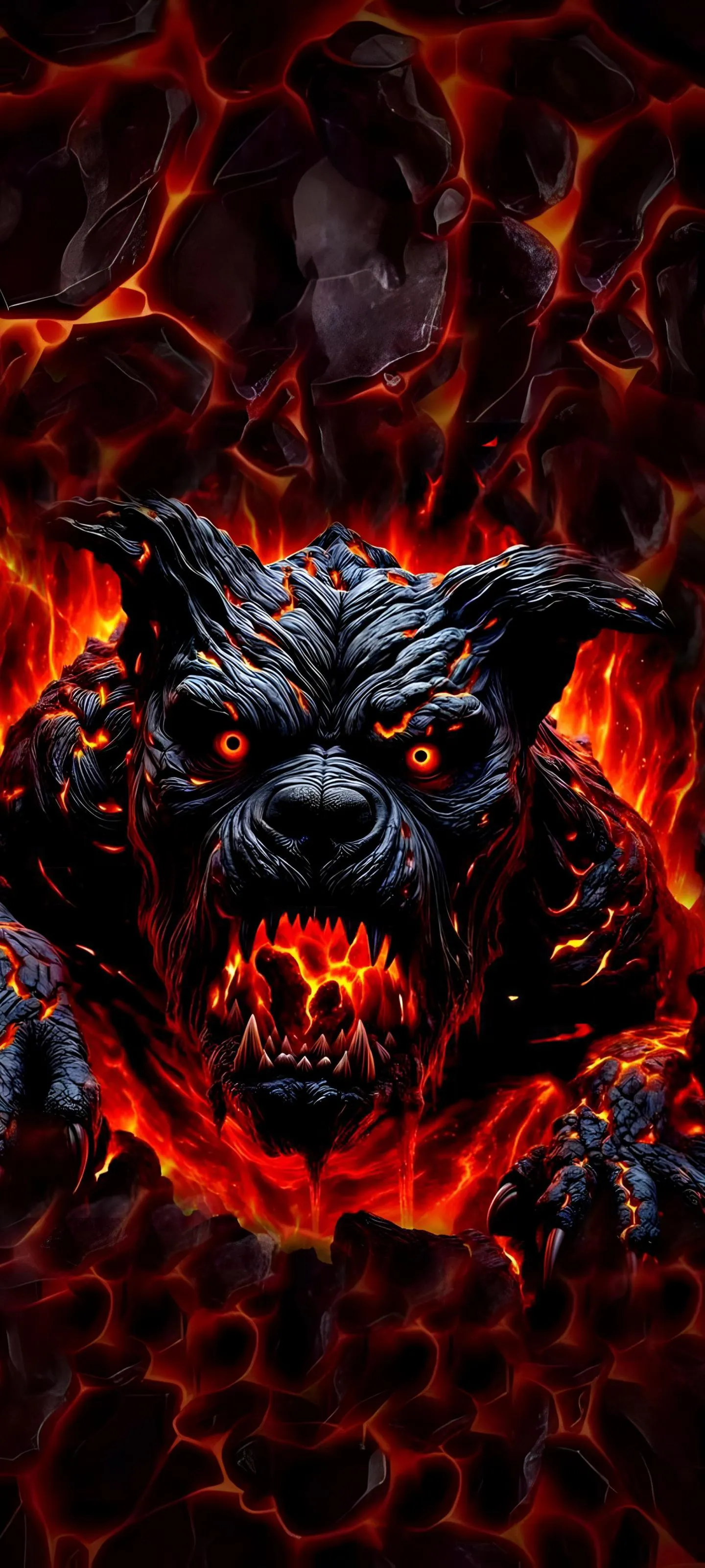 Fiery Demon Or Monster Face with Glowing Red Eyes Mobile