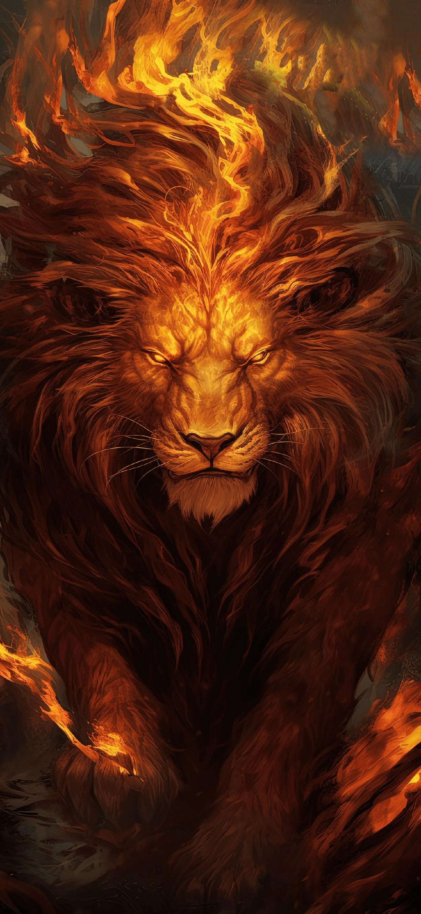 Fiery Lion with Glowing Eyes and Mane free Wallpaper HD