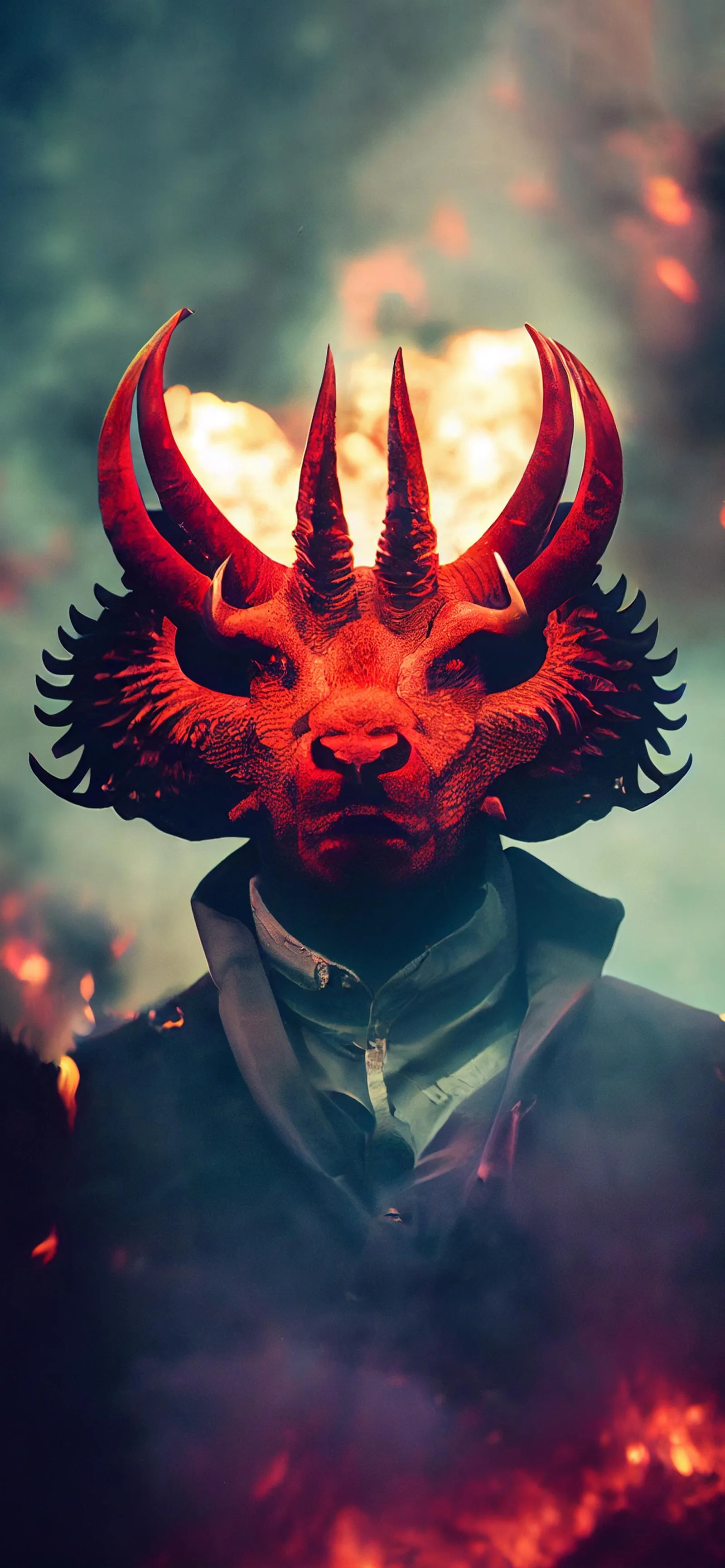 Fiery Red Demon with Glowing Eyes and Intense Background