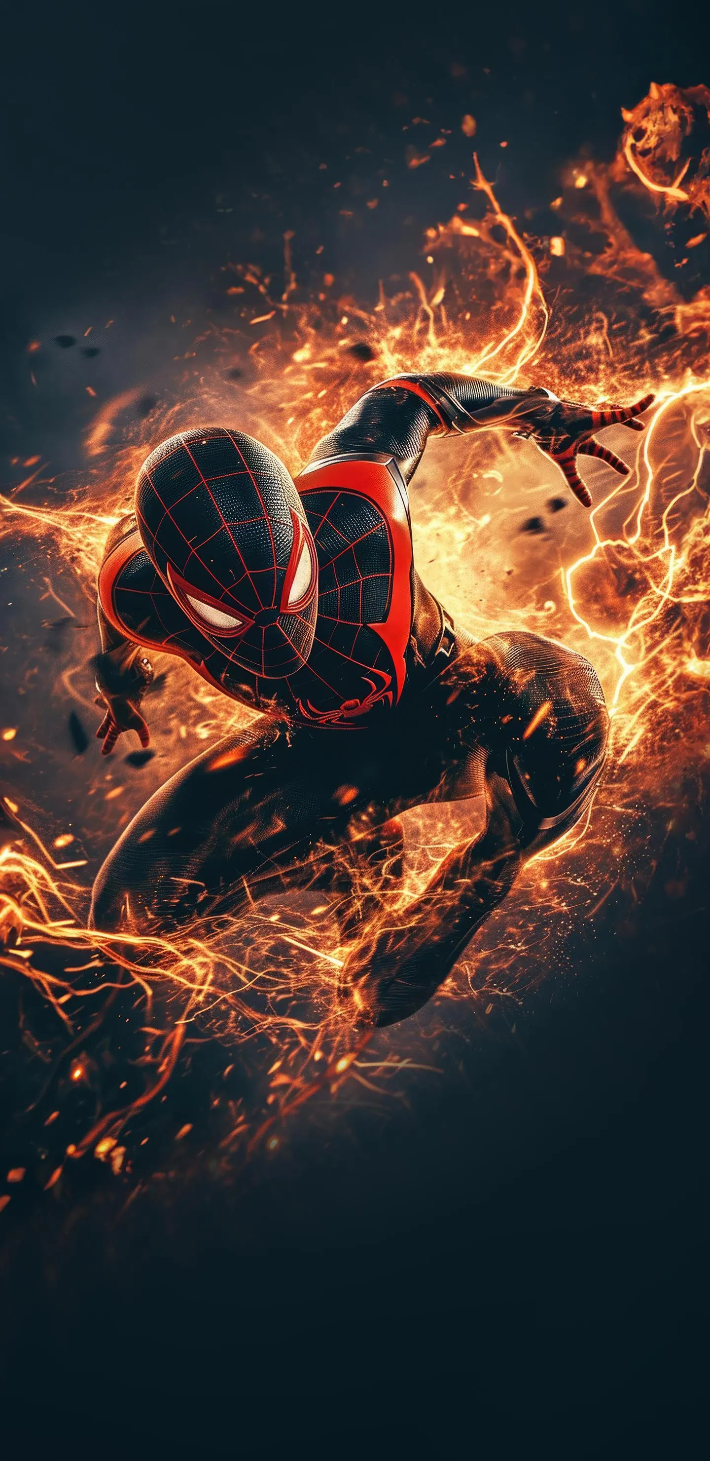 Fiery Superhero Silhouette with Intense Flame Effects